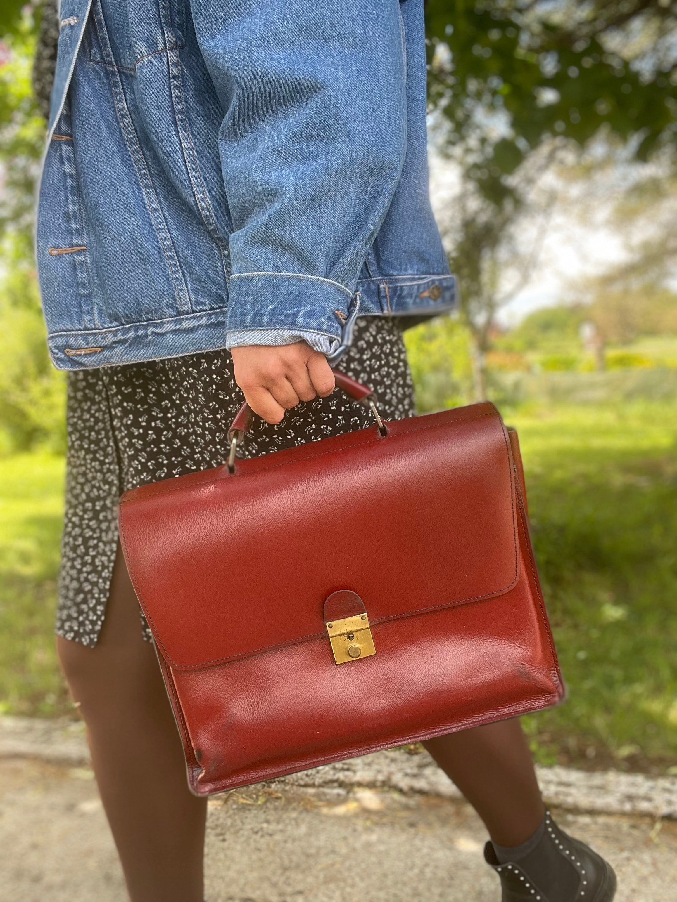 Sac cartable vintage en cuir – Grenier d'Estelle