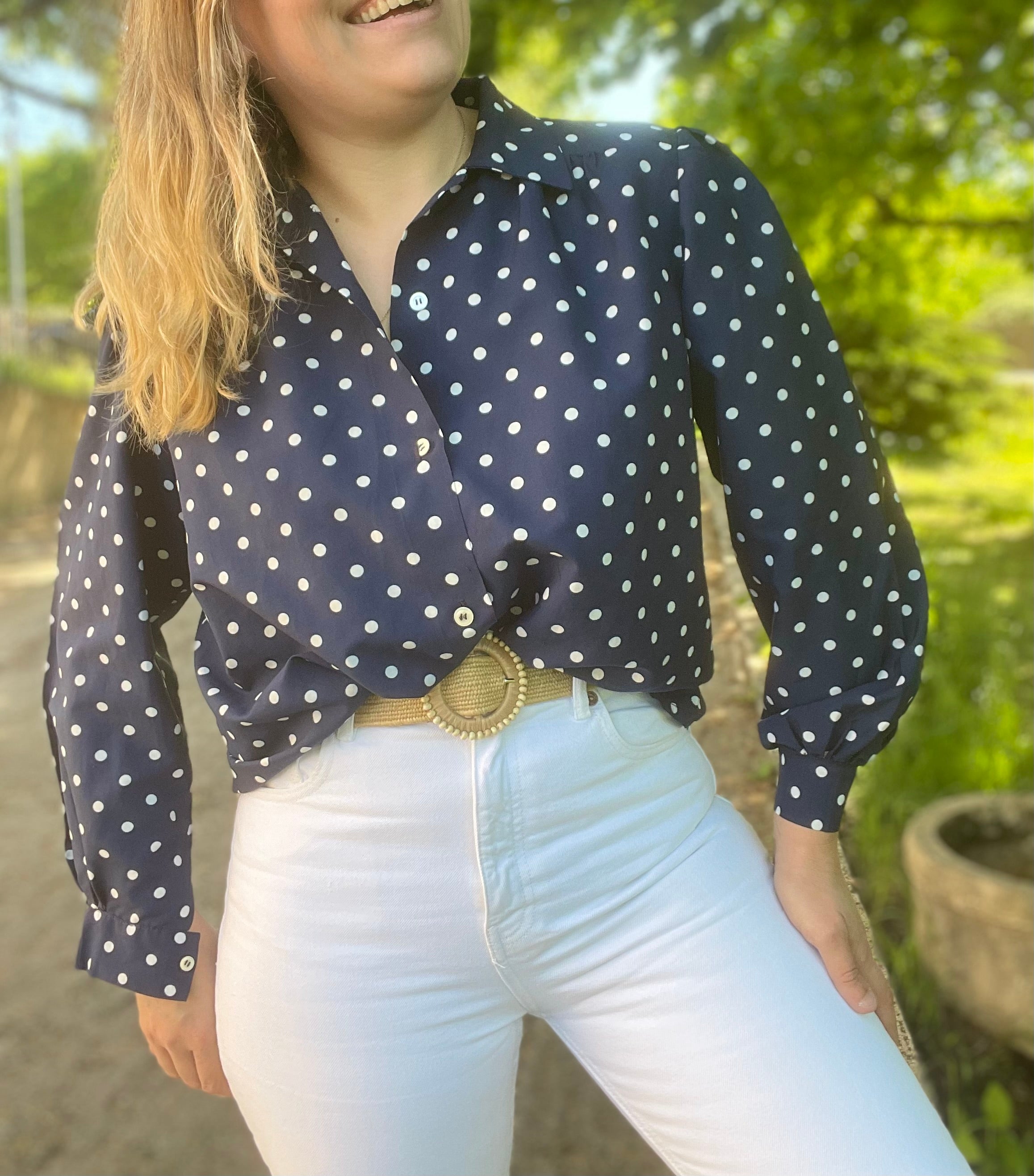 Chemise vintage marine à pois – Grenier d'Estelle
