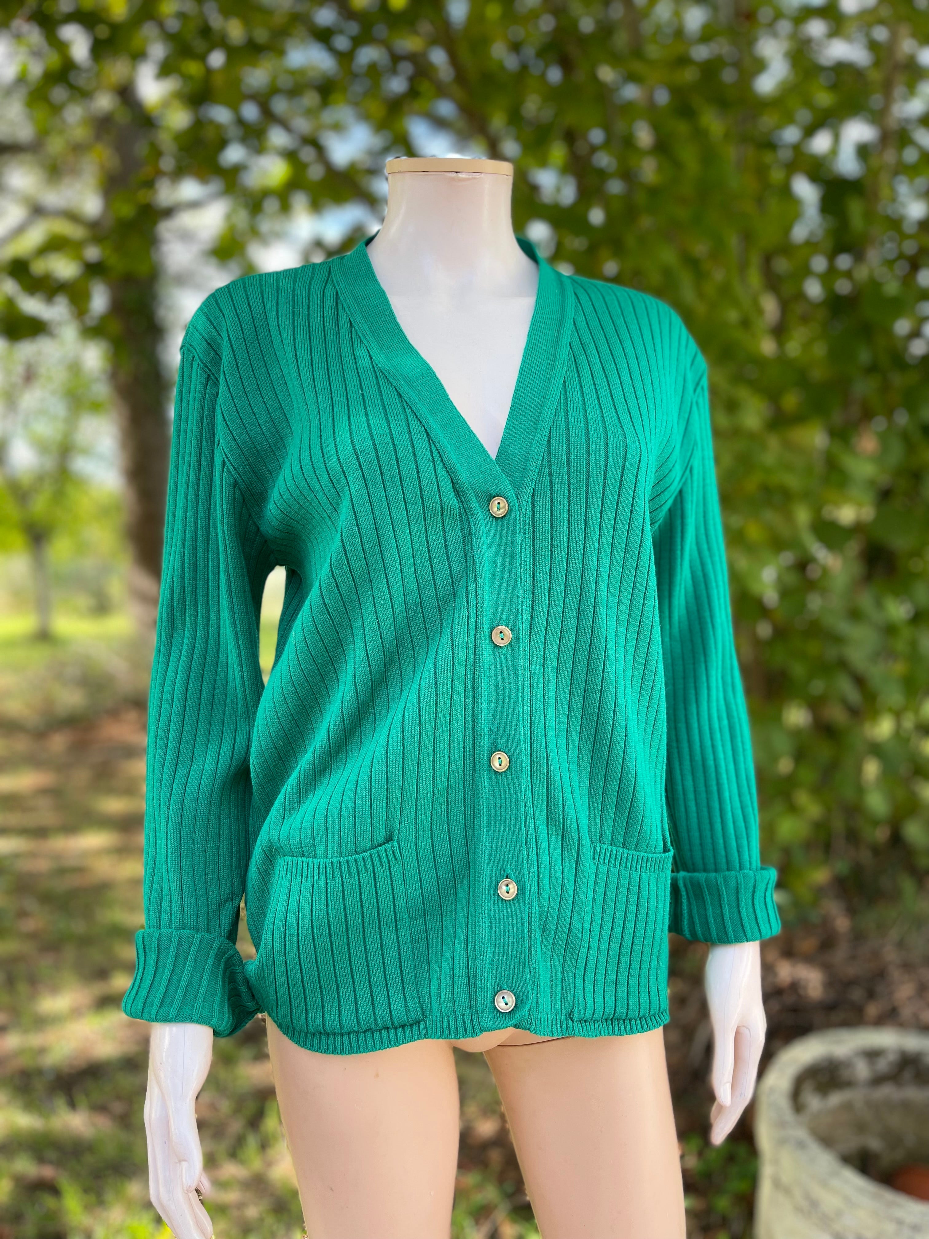 Cardigan vintage vert émeraude – Taille 40/42