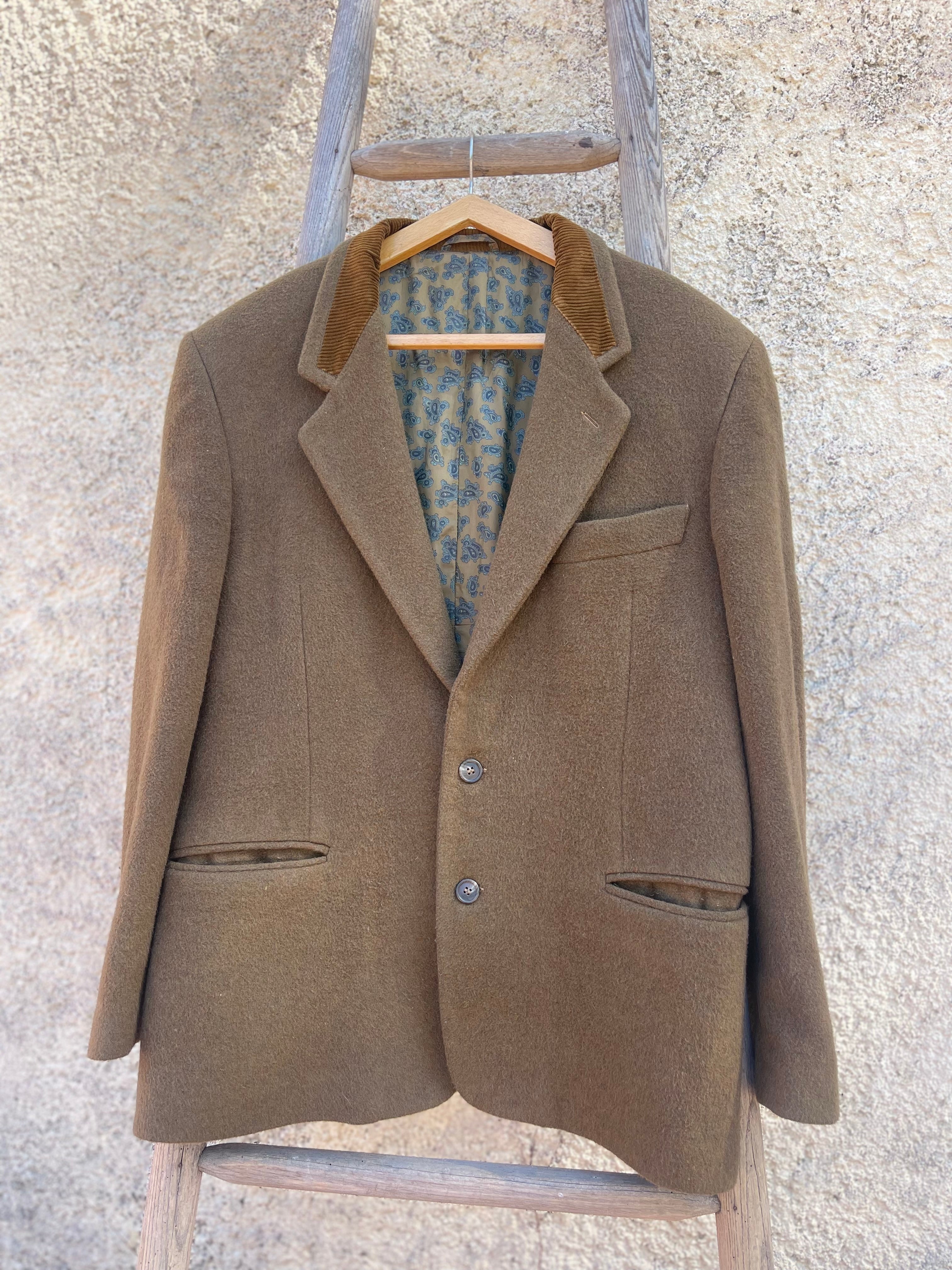 Blazer vintage homme kaki – laine & col velours