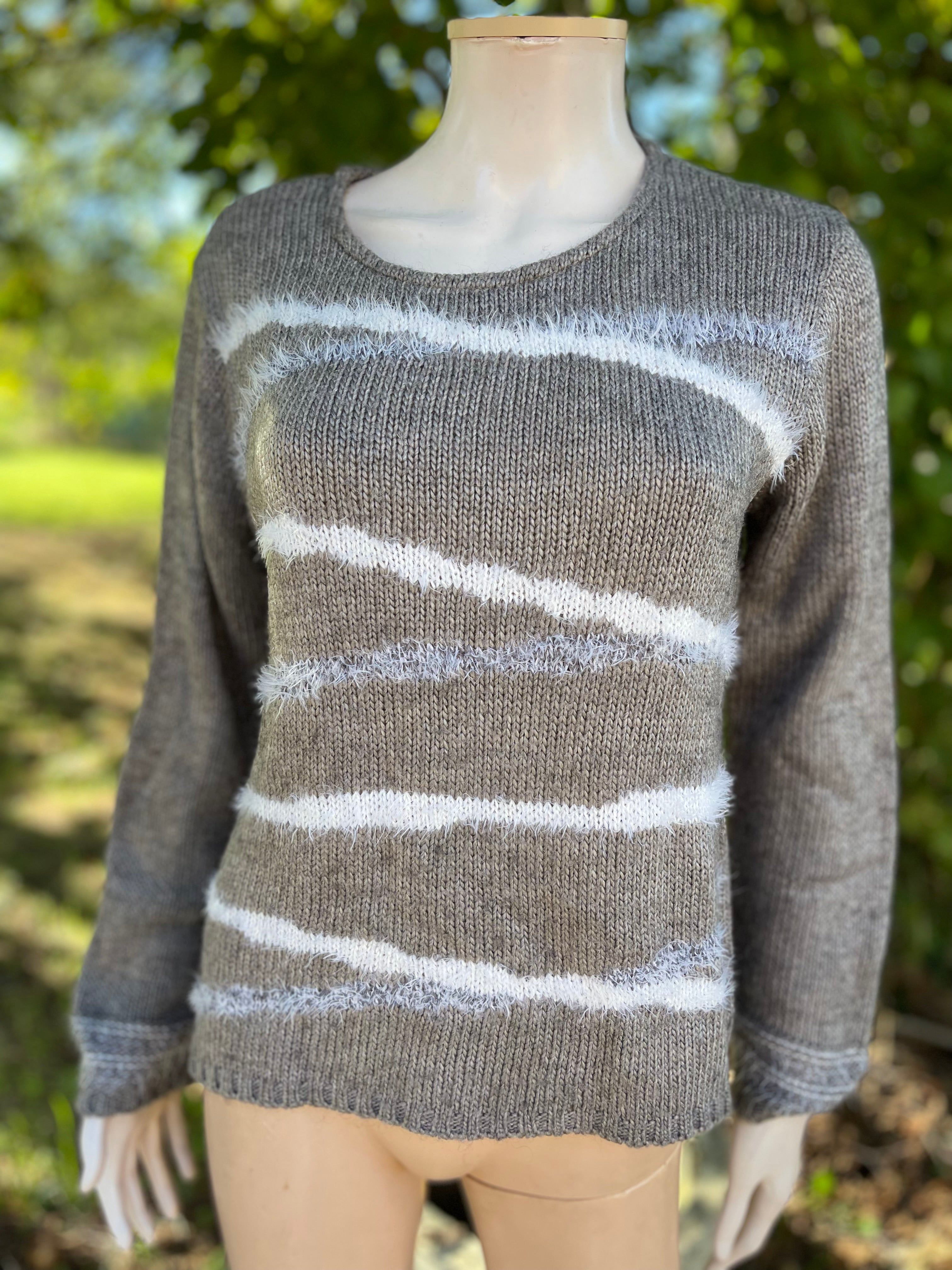 Pull Armand Thiery gris taupe rayé blanc – Taille 38
