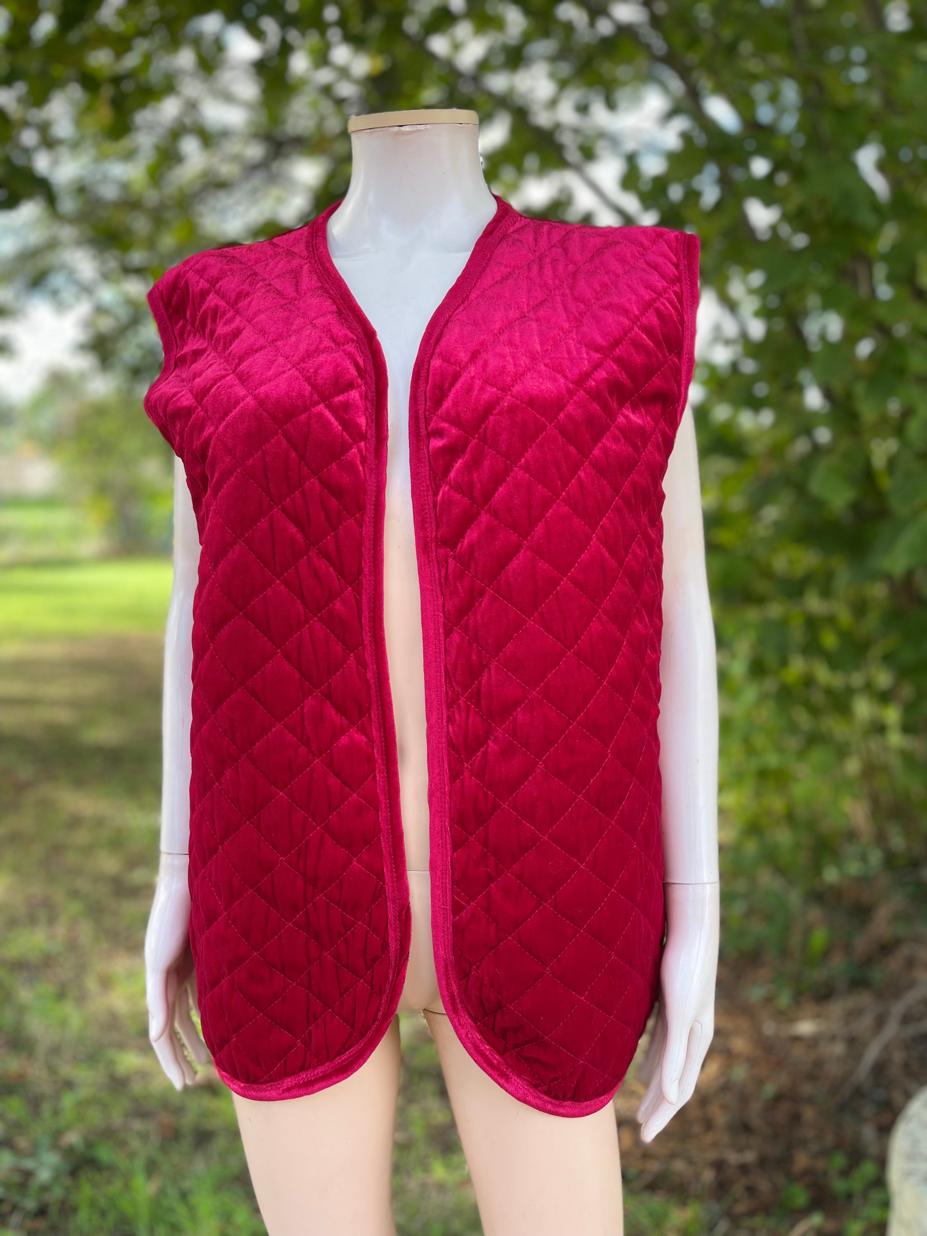 Gilet vintage matelassé en velours bordeaux 46