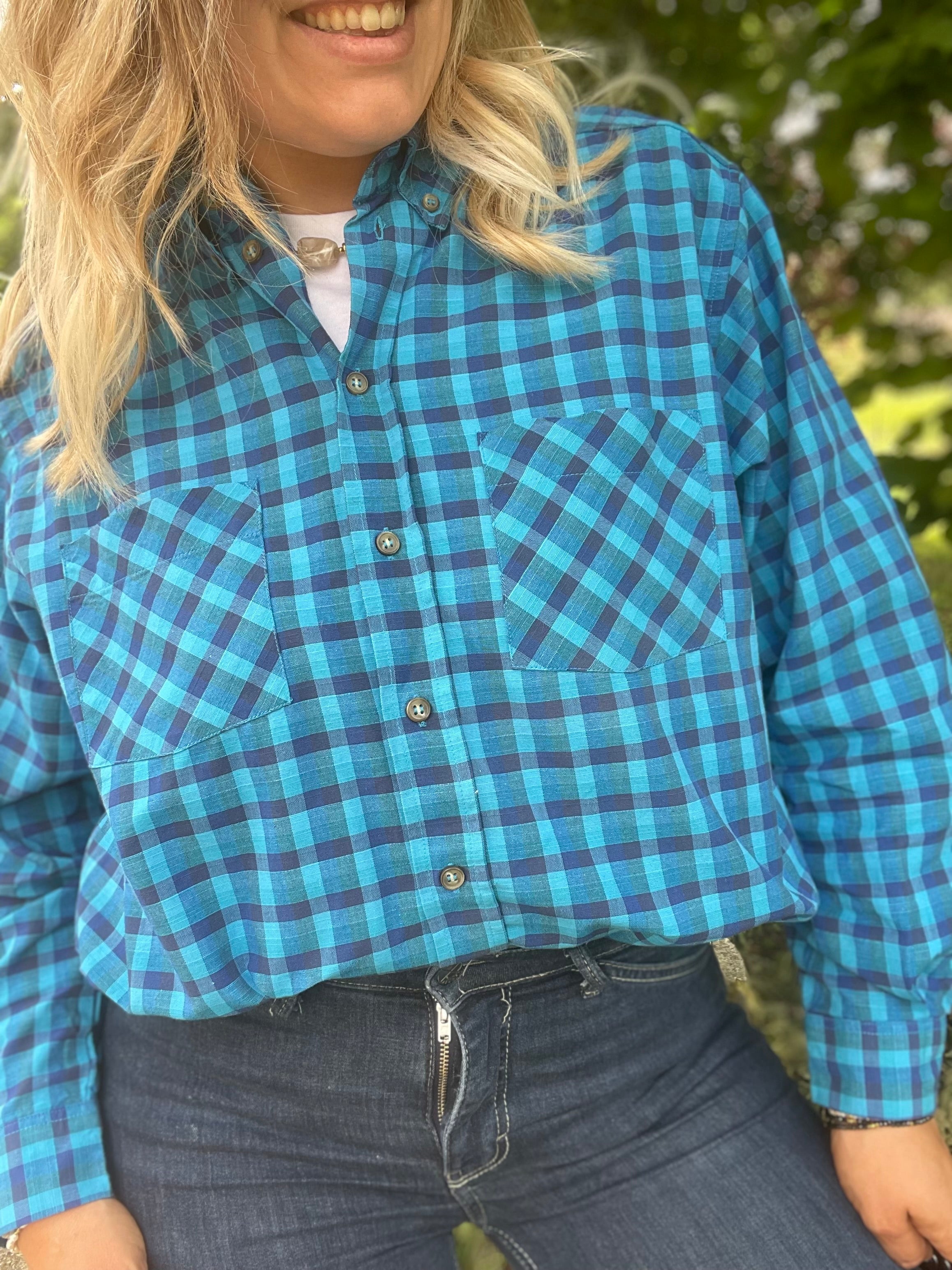 Chemise vintage bleu carreaux 40-44