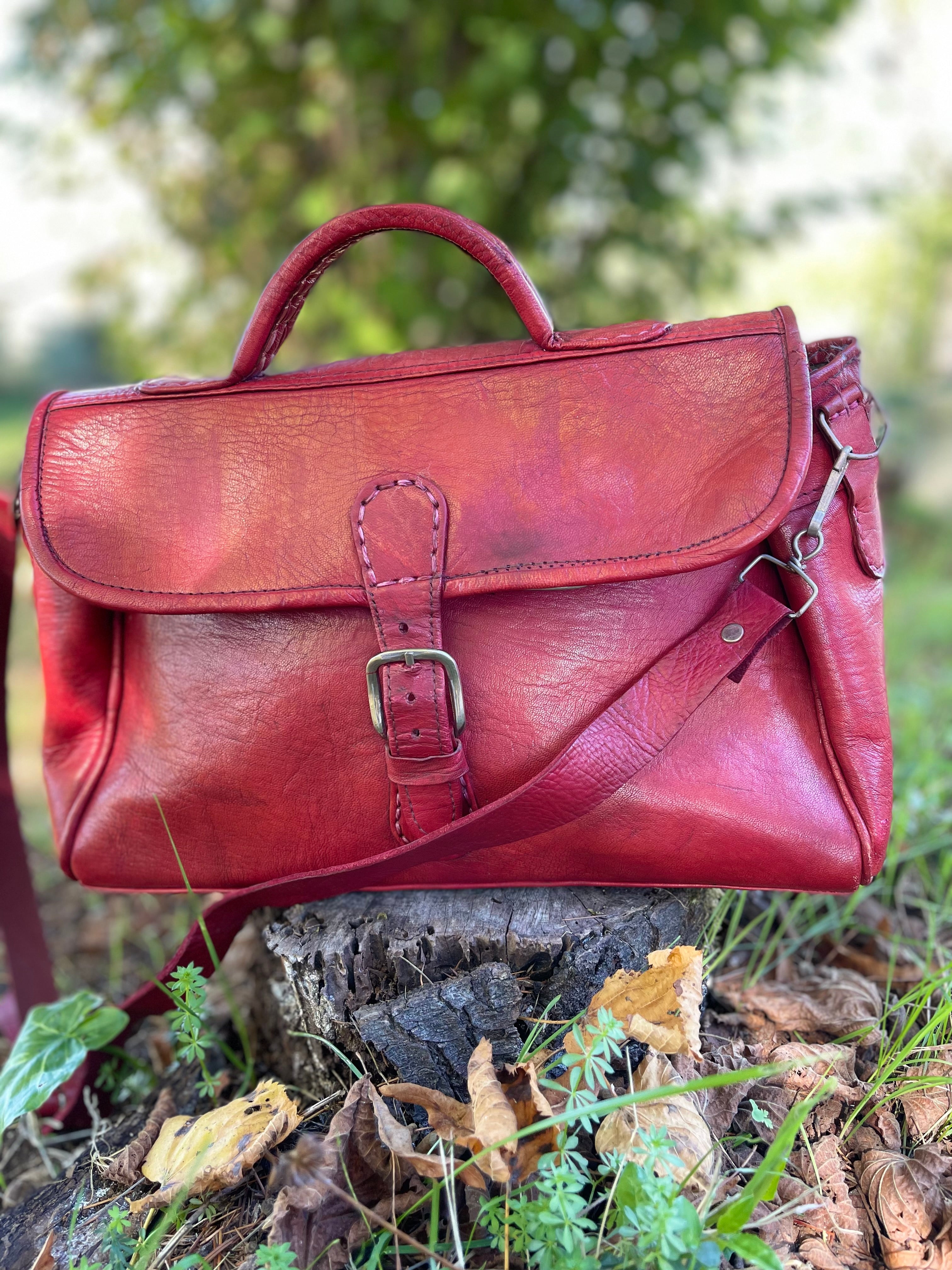 Sac vintage en cuir rouge brique