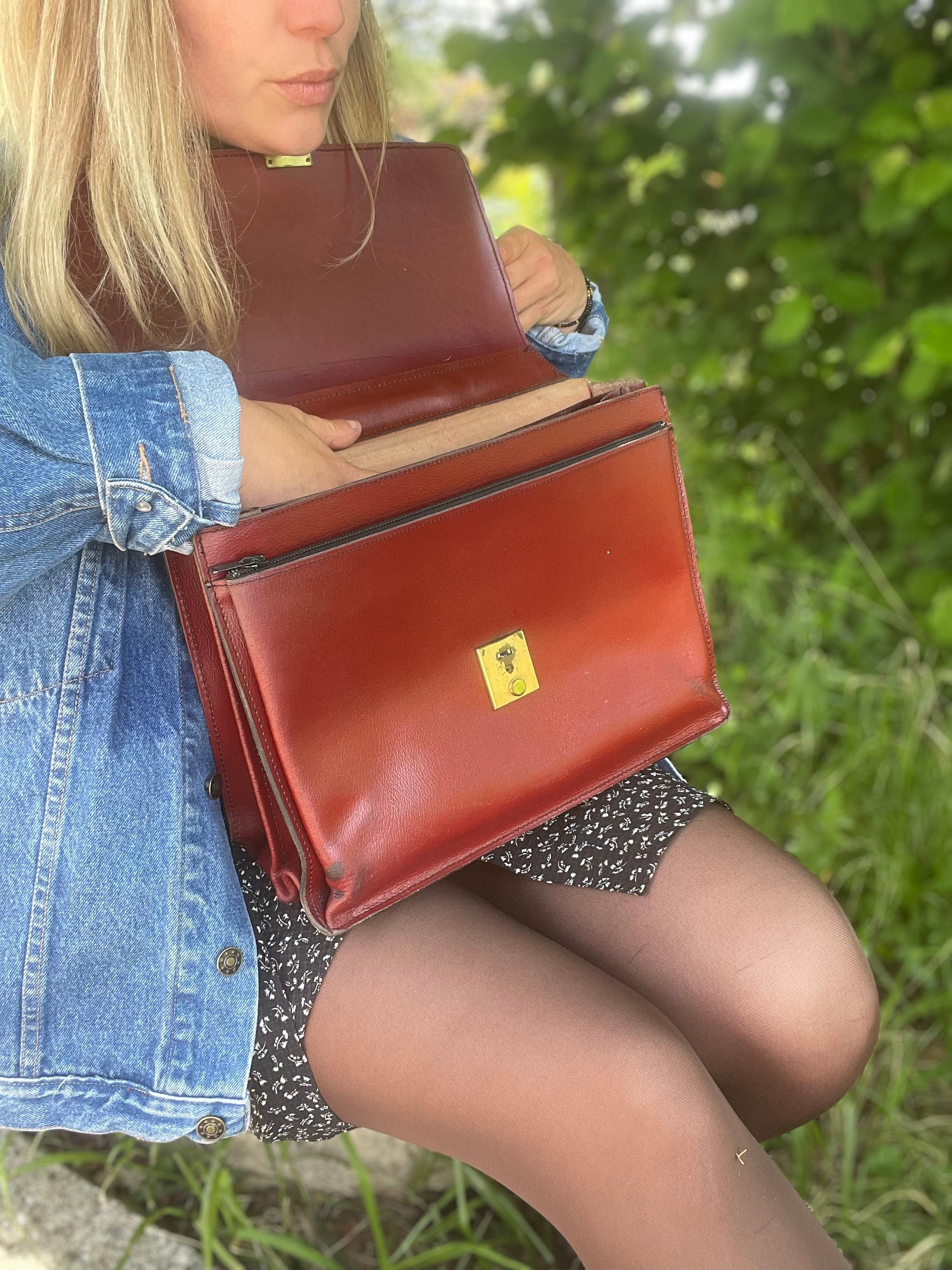 Sac cartable vintage en cuir