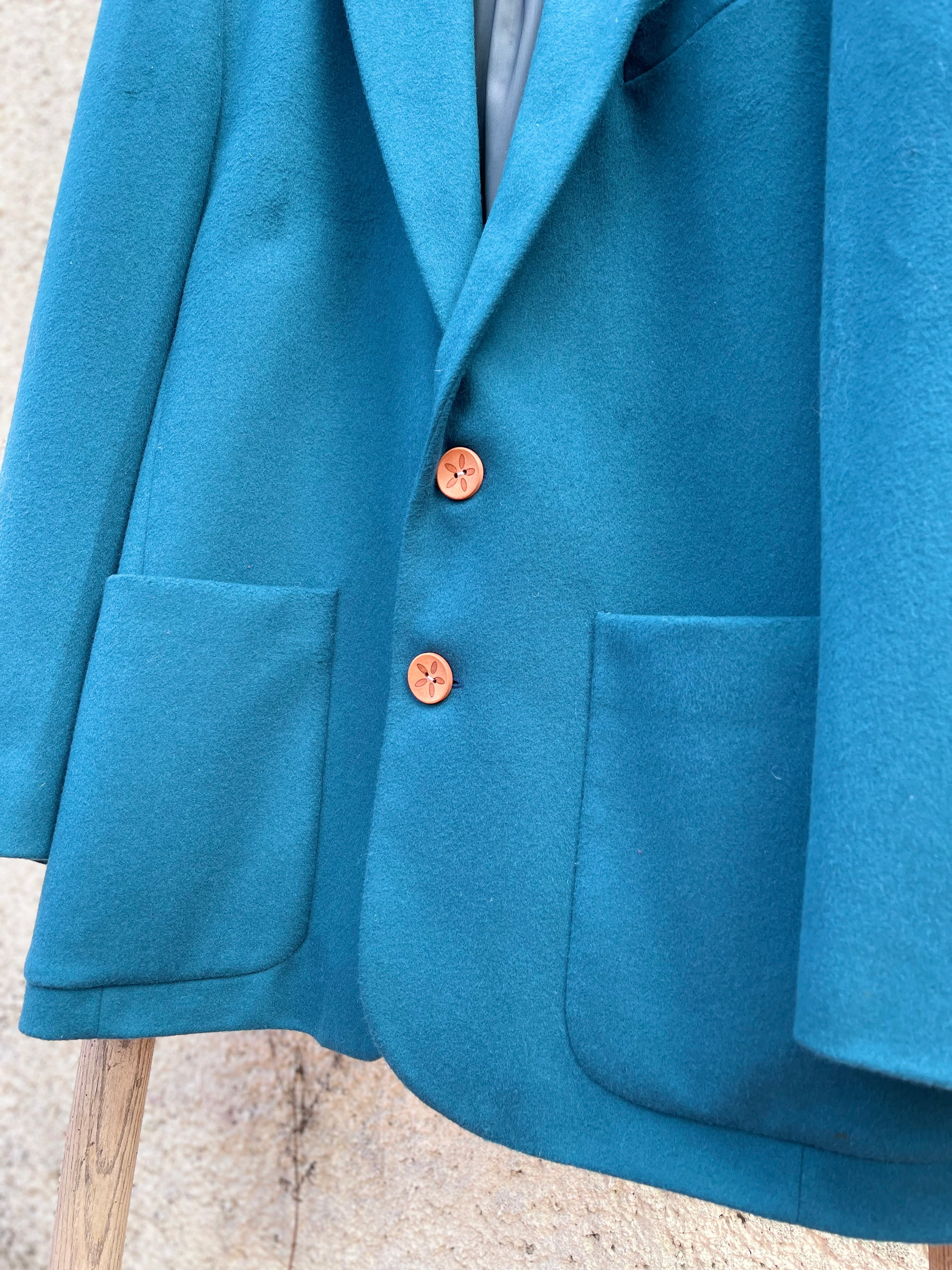 Blazer vintage bleu pétrole – laine & cachemire