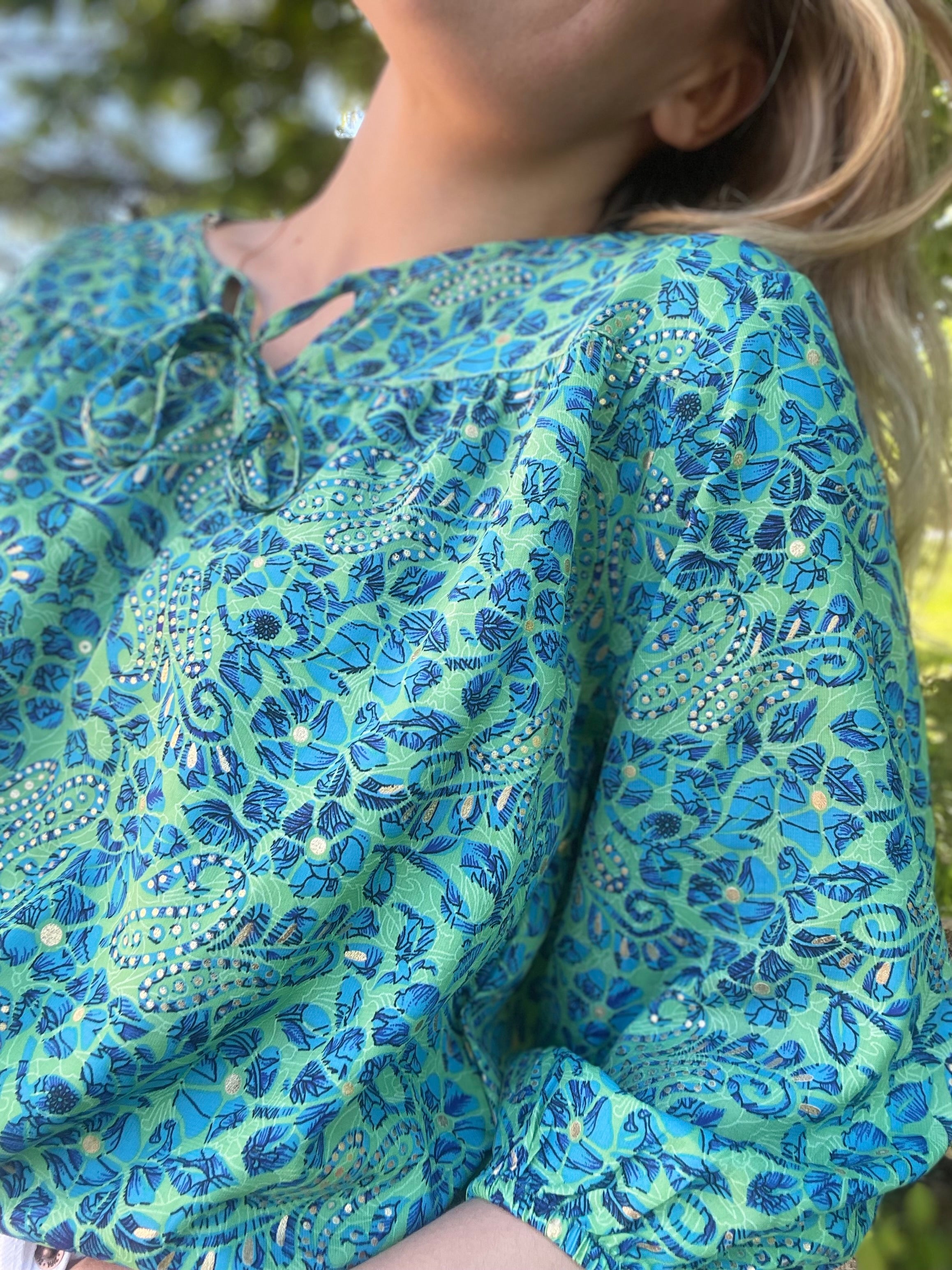 Blouse bohème vert turquoise