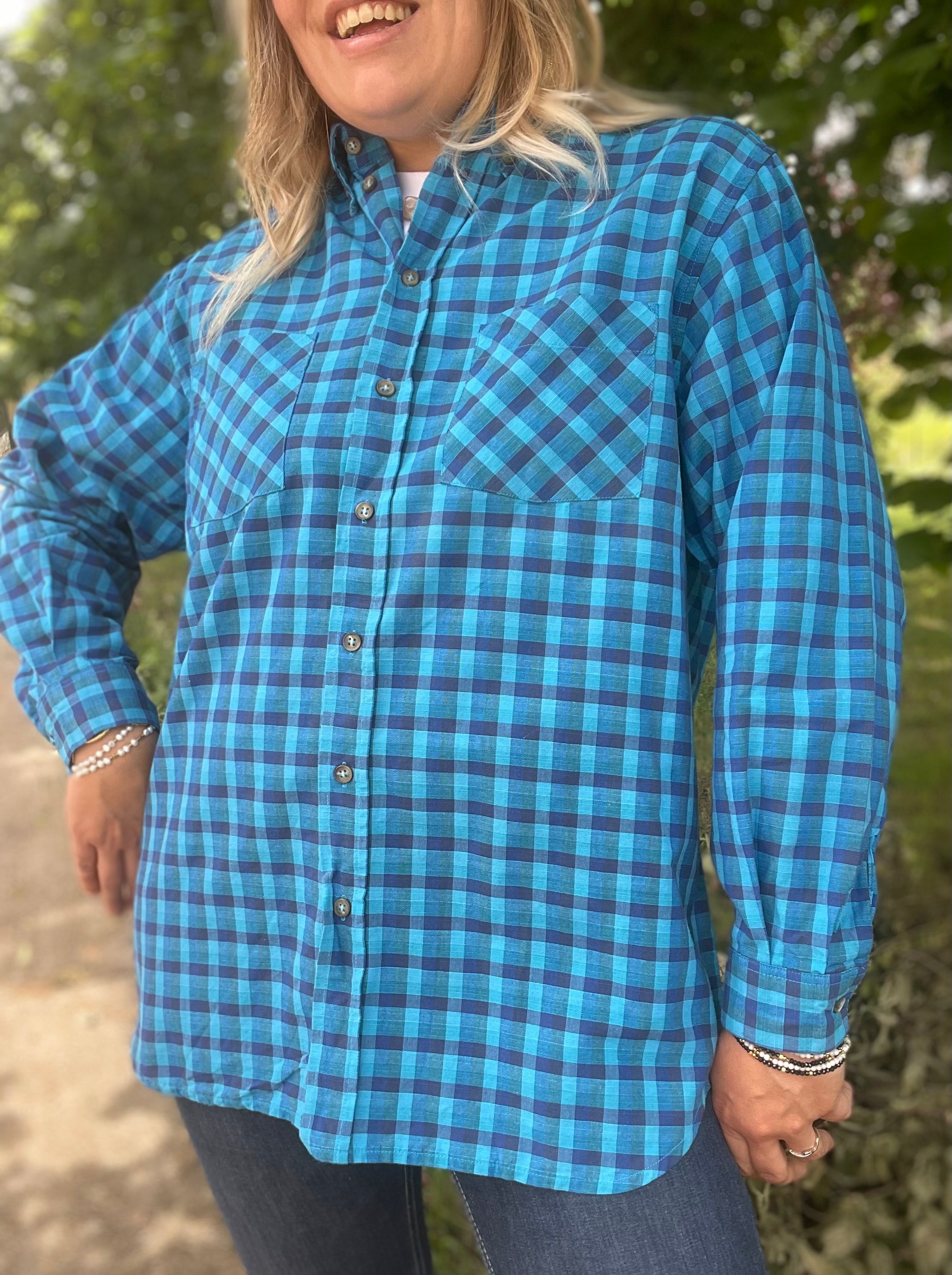 Chemise vintage bleu carreaux 40-44