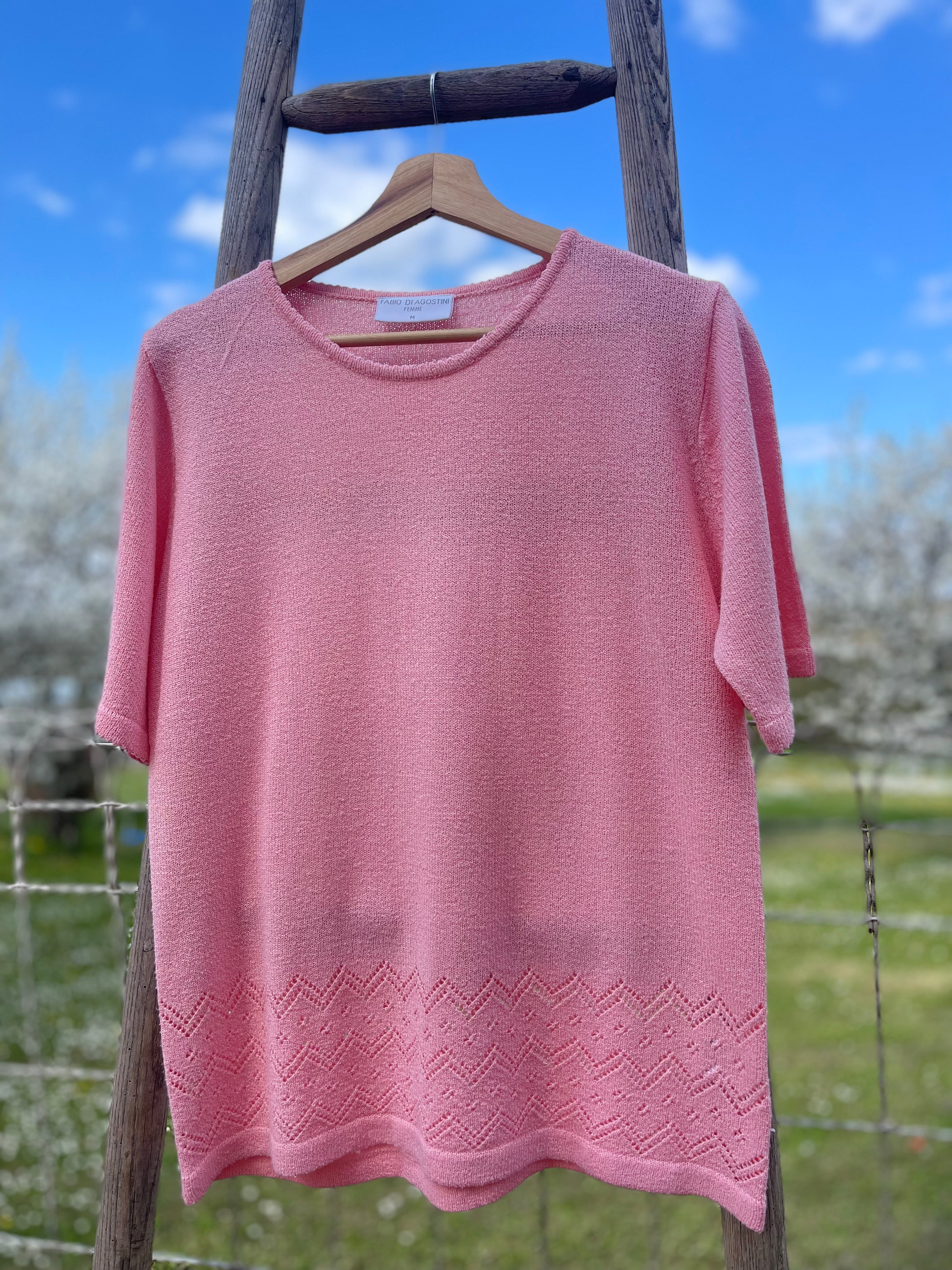 Top vintage rose maille fine – esprit 80s