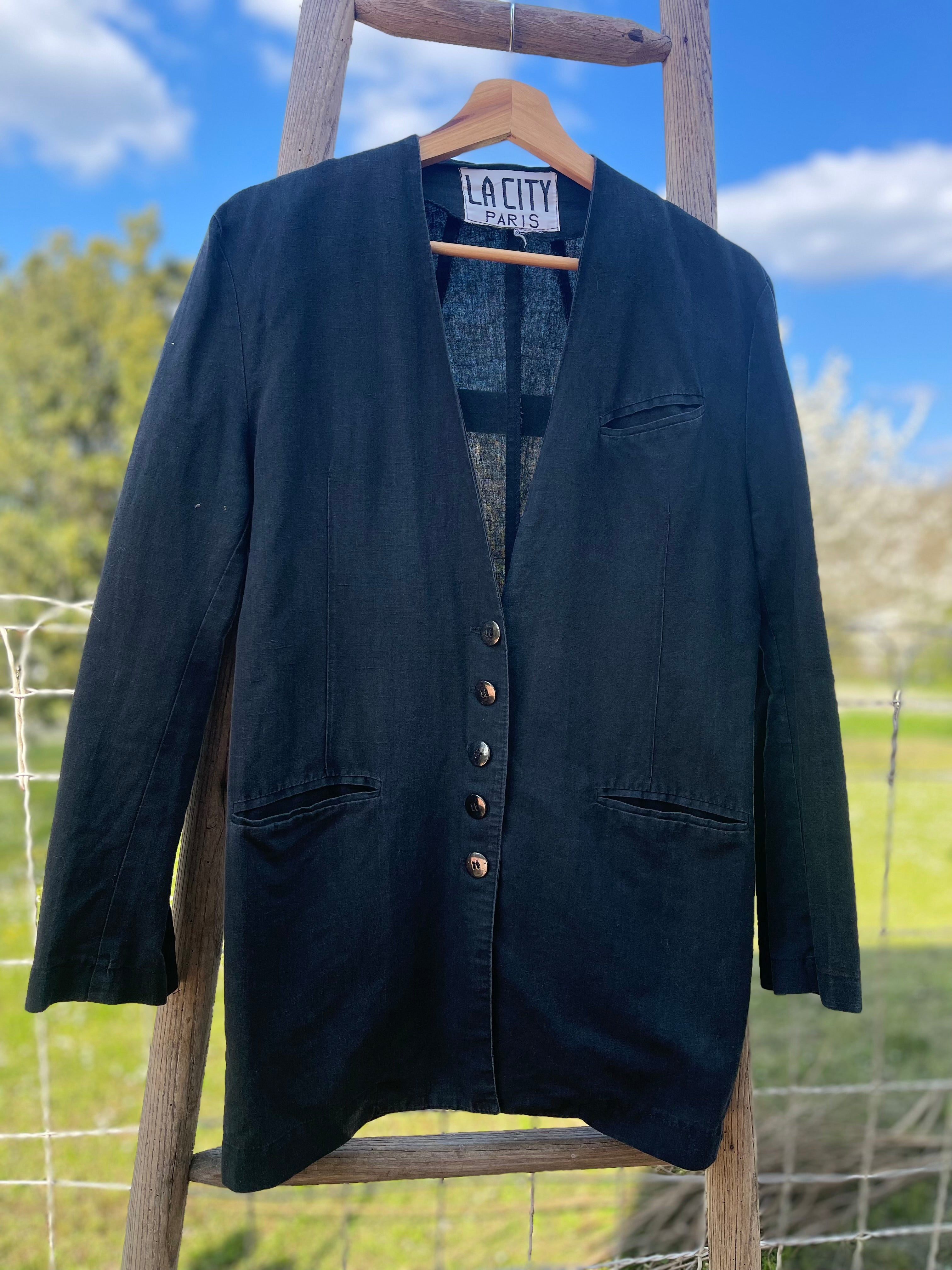 Veste vintage en lin noir – La City Paris