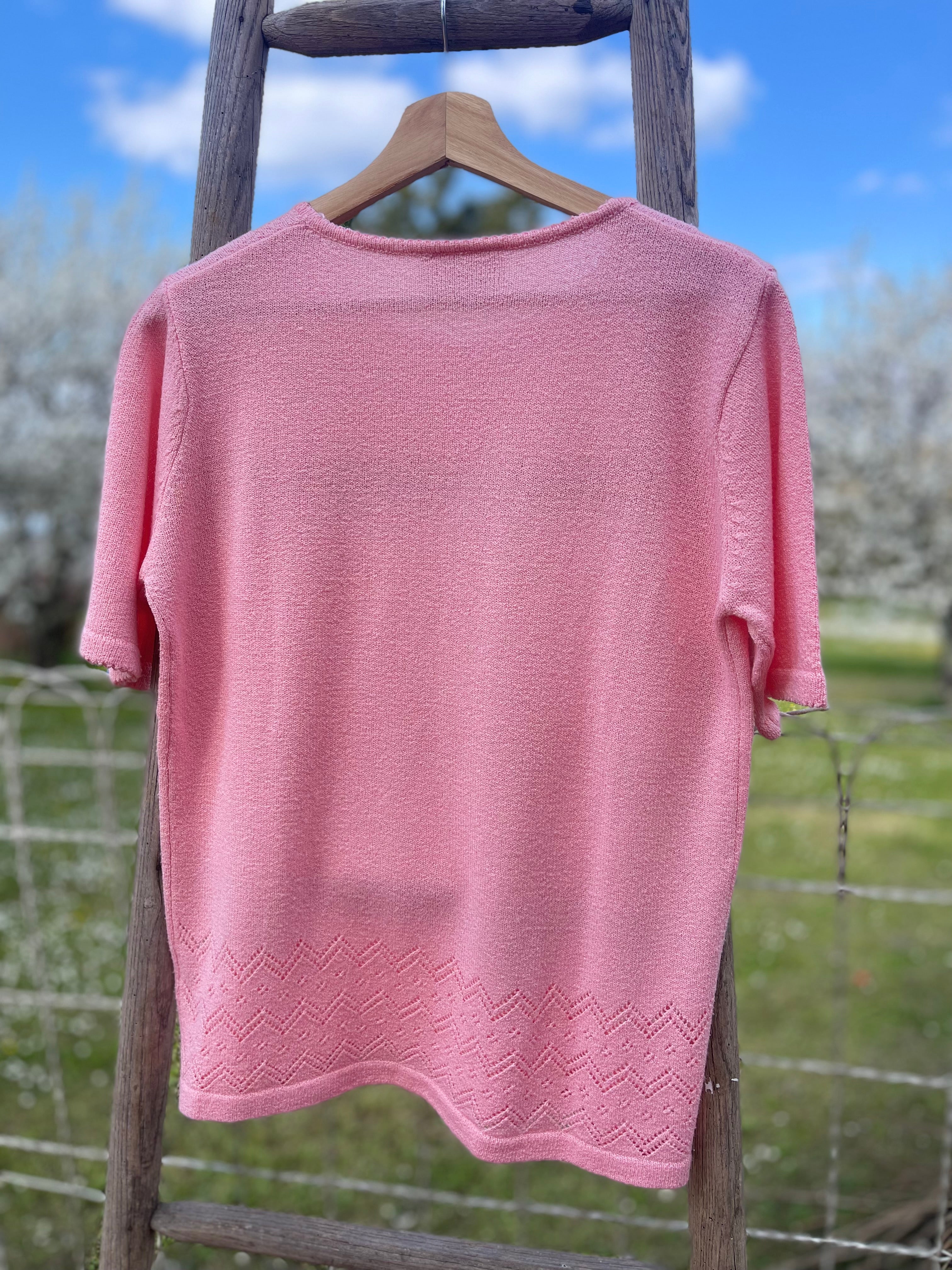 Top vintage rose maille fine – esprit 80s