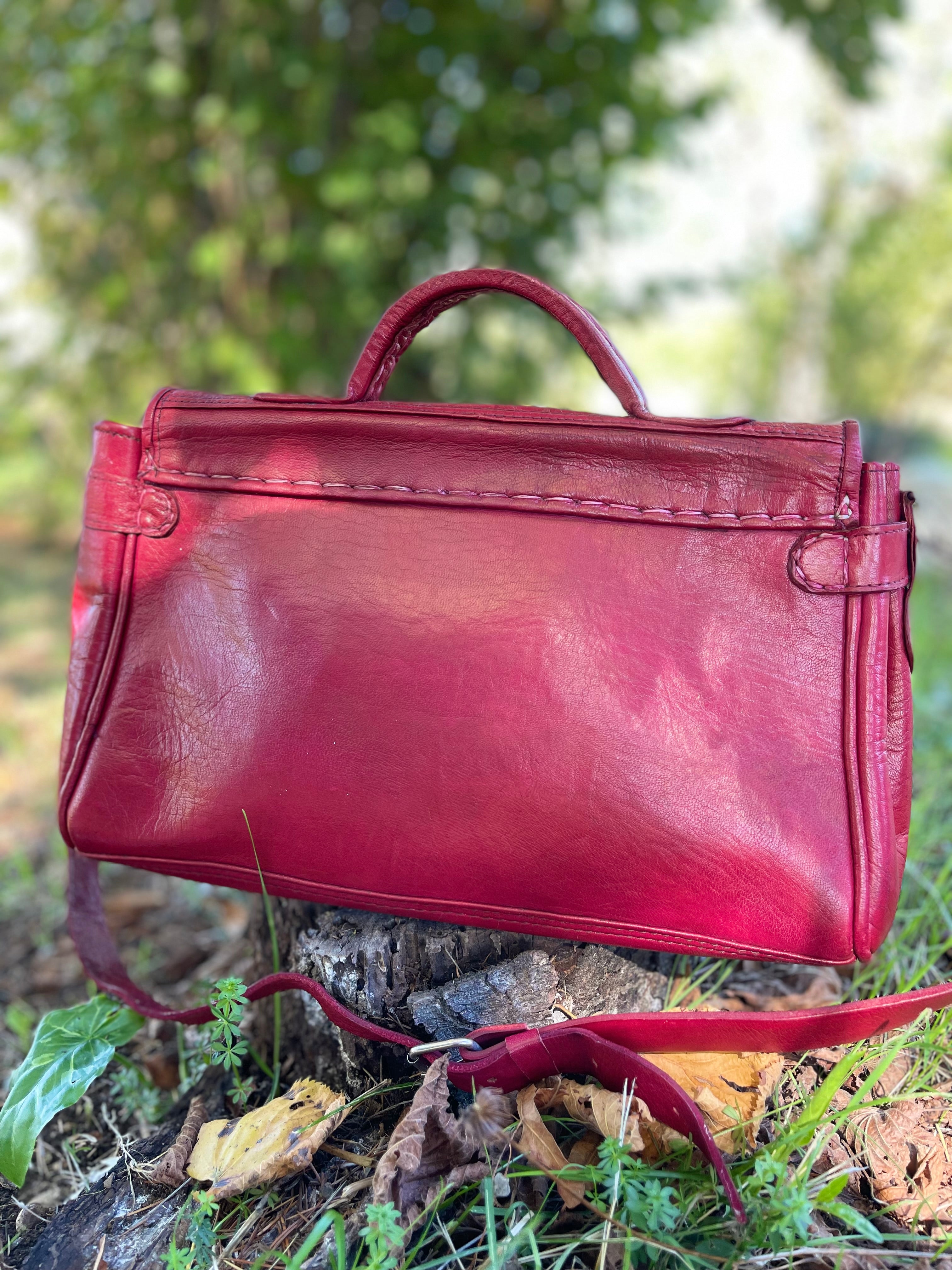 Sac vintage en cuir rouge brique