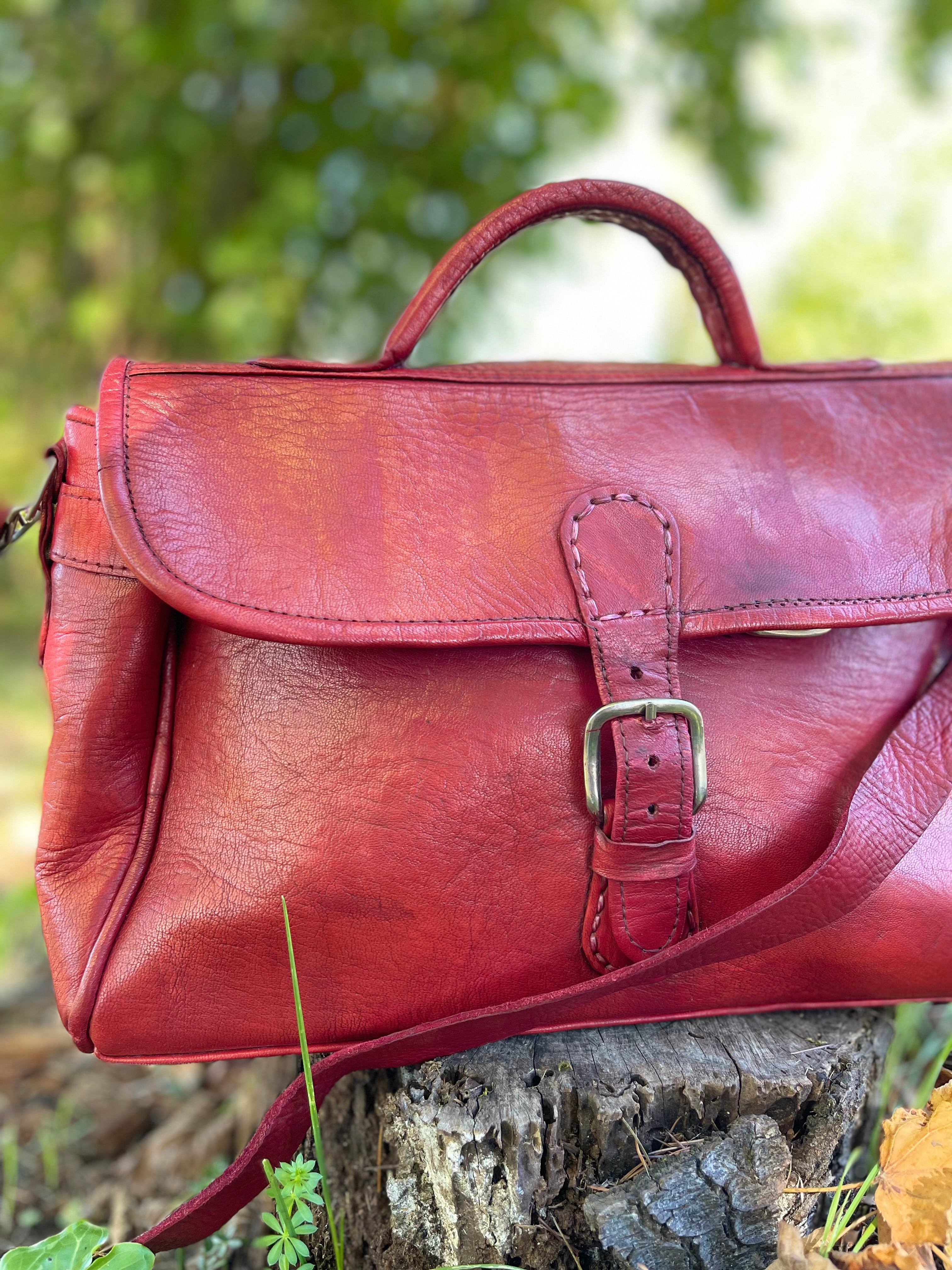 Sac vintage en cuir rouge brique