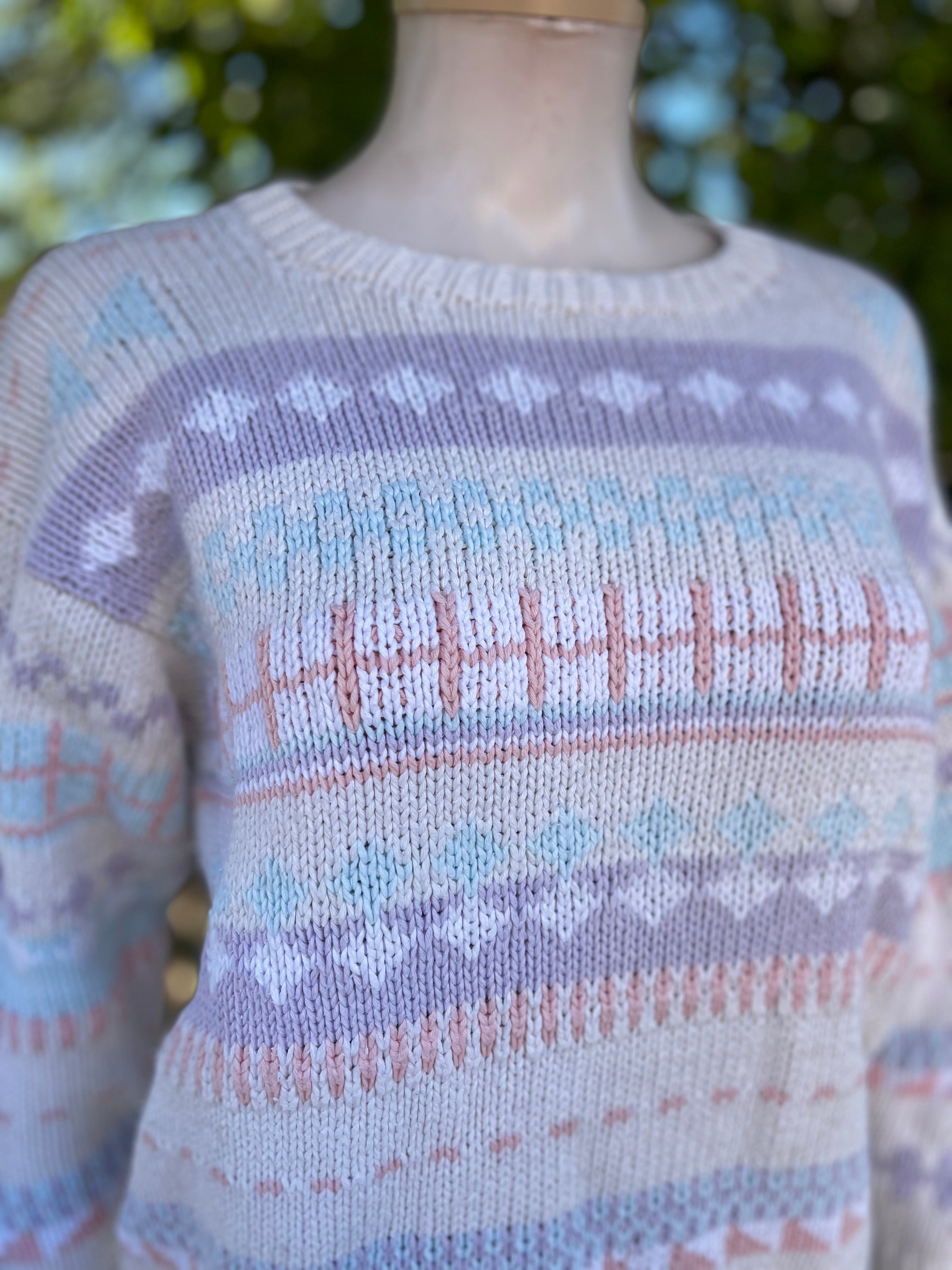 Pull vintage pastel 100% coton fait main – Taille 36/38