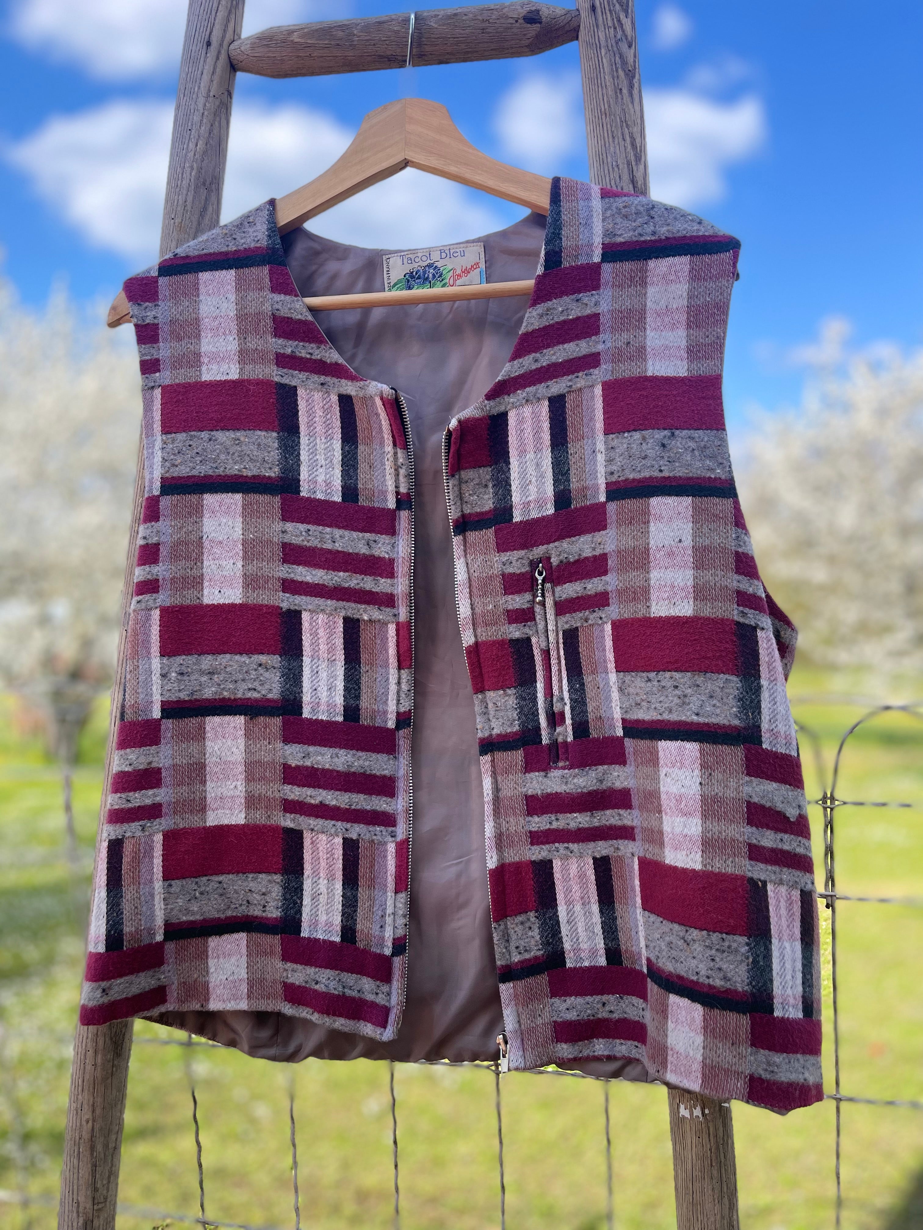 Gilet vintage patchwork laine – esprit 80s/90s