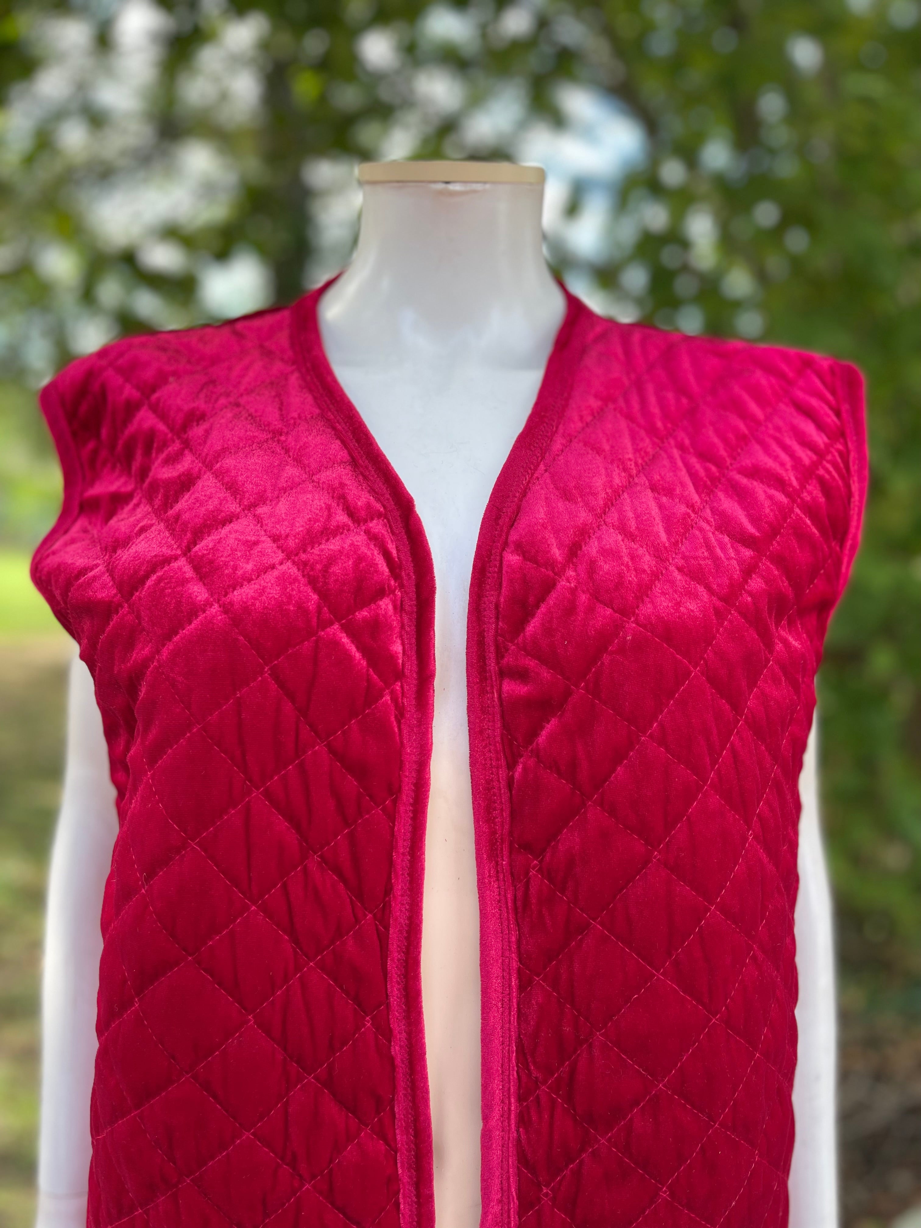 Gilet vintage matelassé en velours bordeaux 46