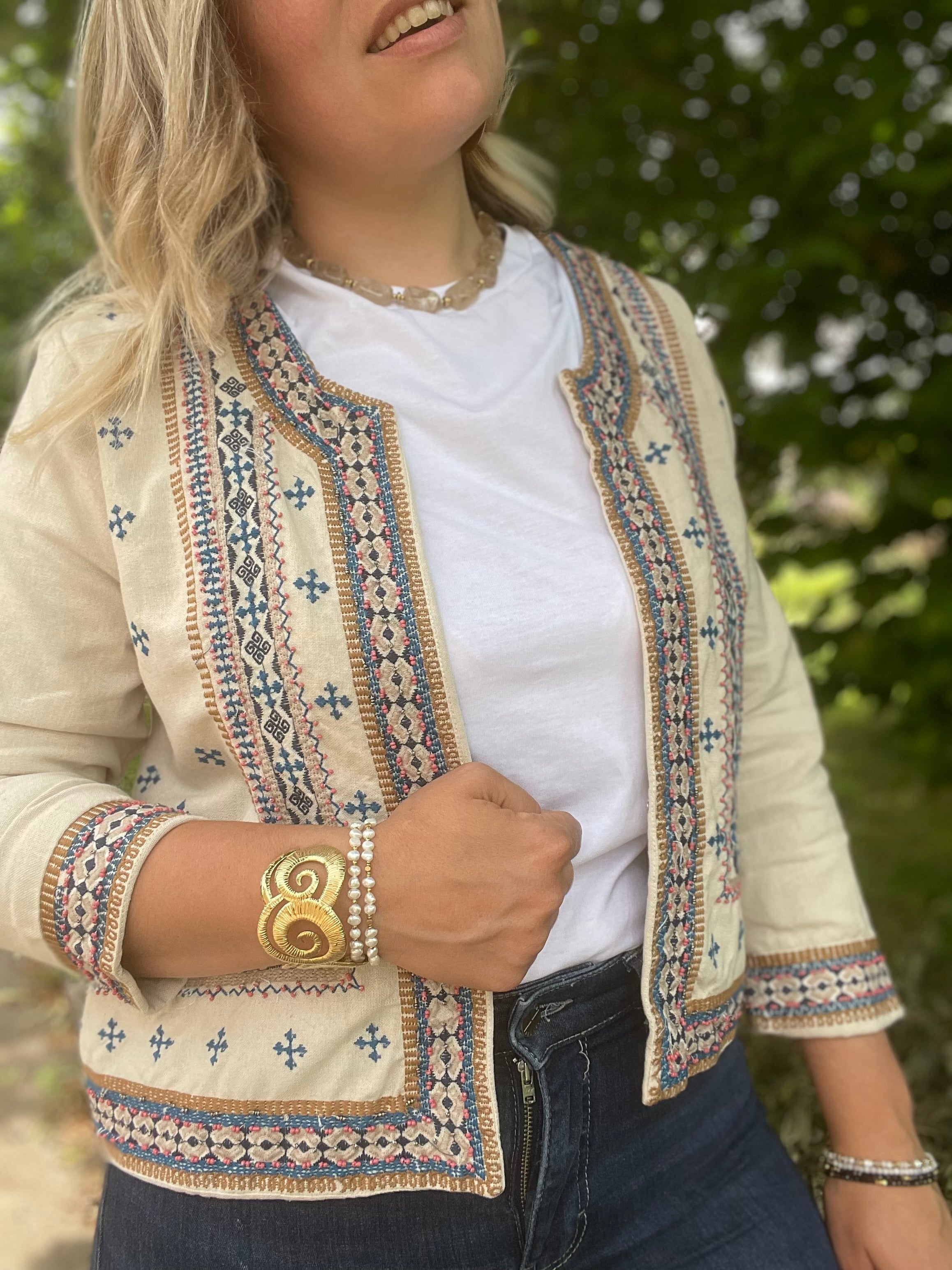 Veste brodée écrue bohème 36-38