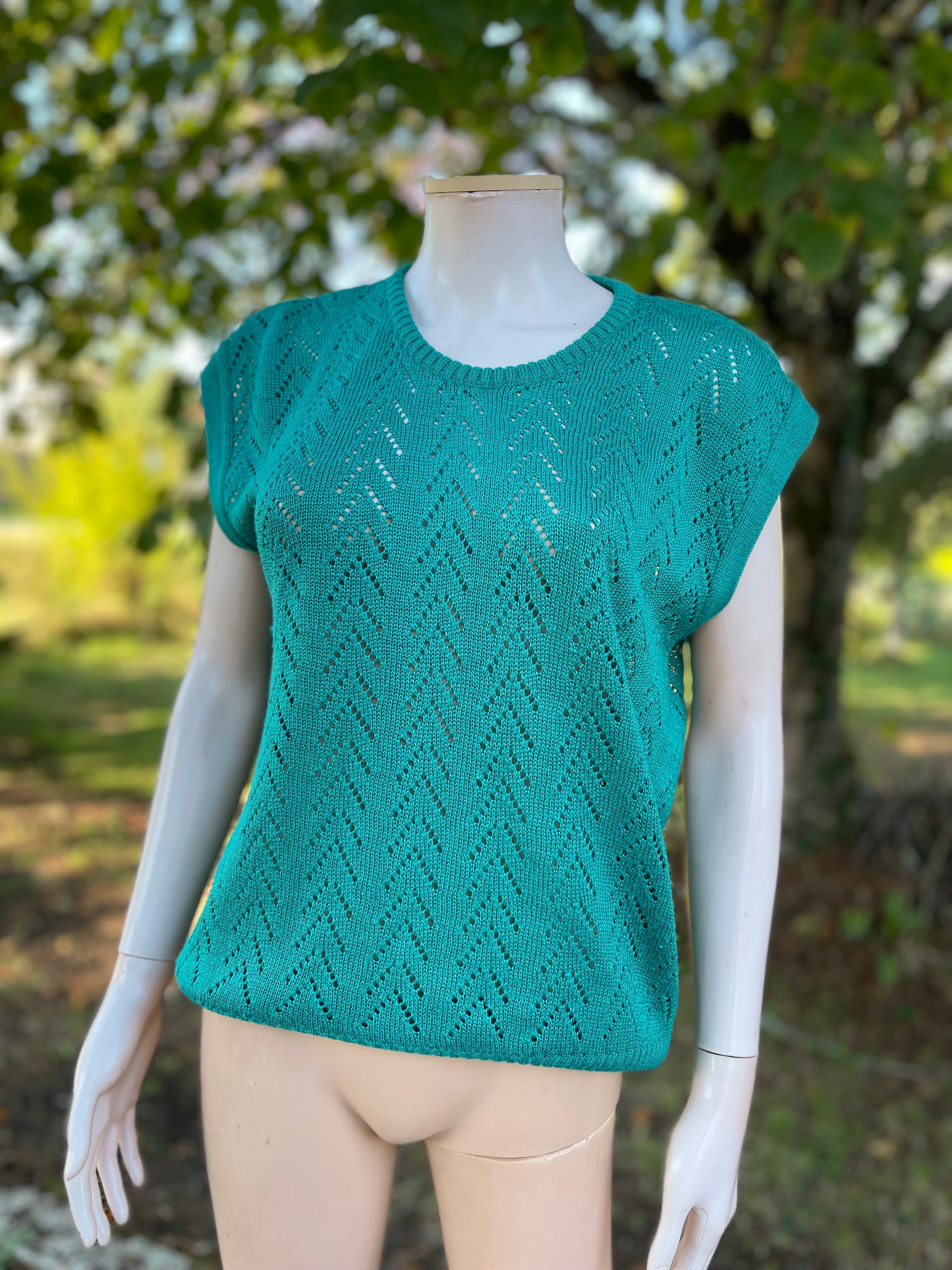 Top vintage ajouré vert émeraude – Made in France 38/40