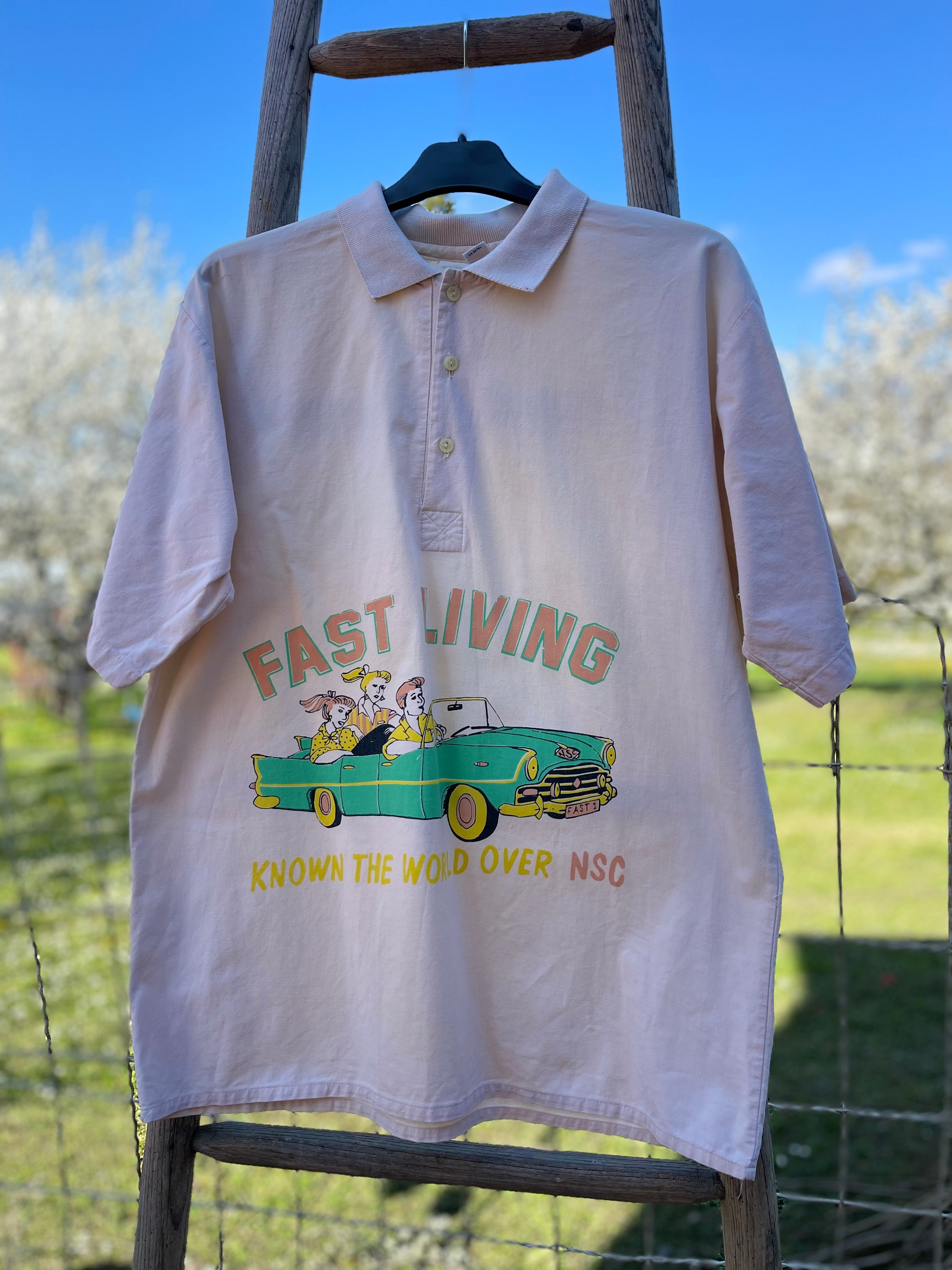 Polo vintage abricot imprimé rétro – Made in France