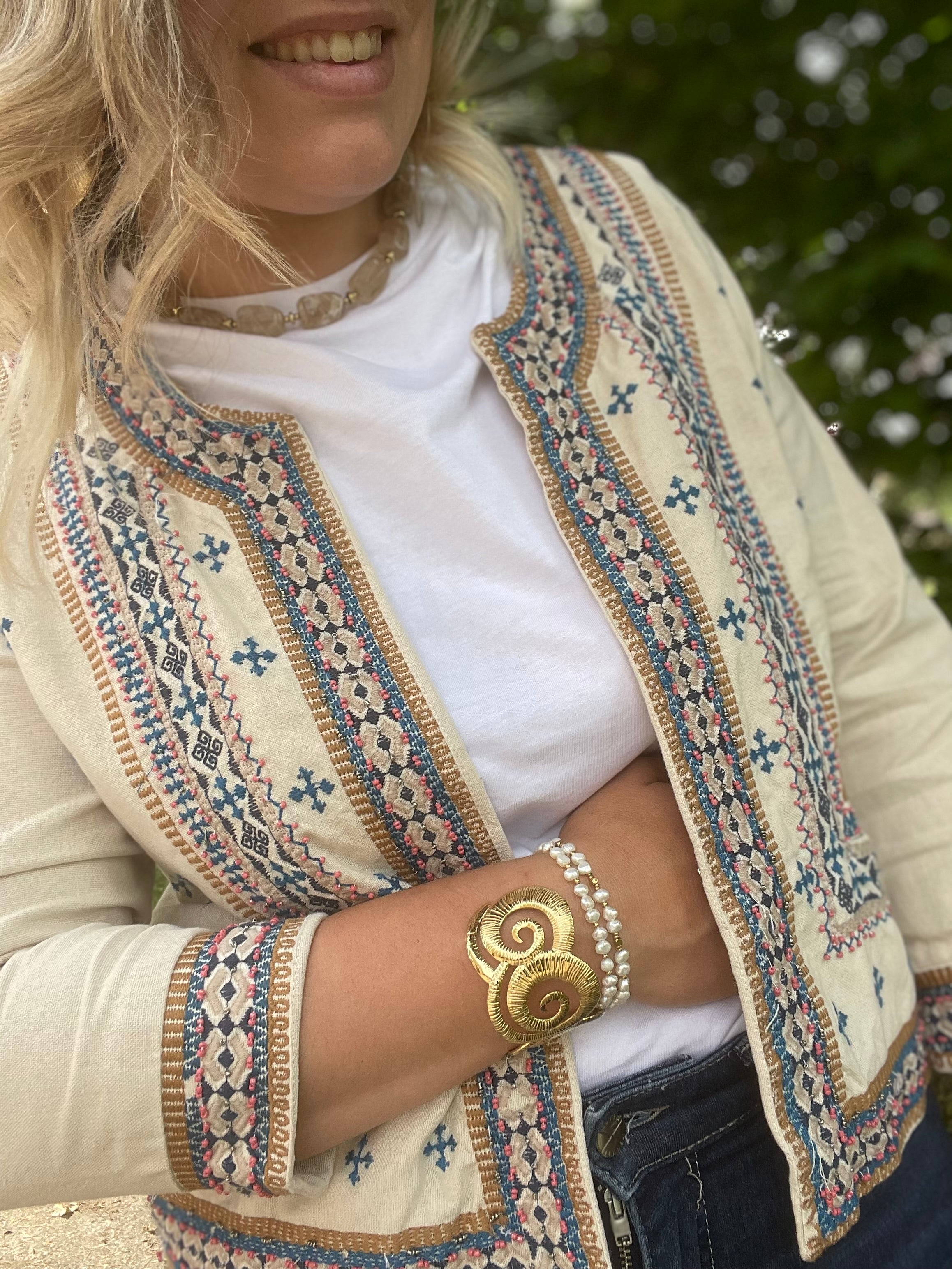 Veste brodée écrue bohème 36-38