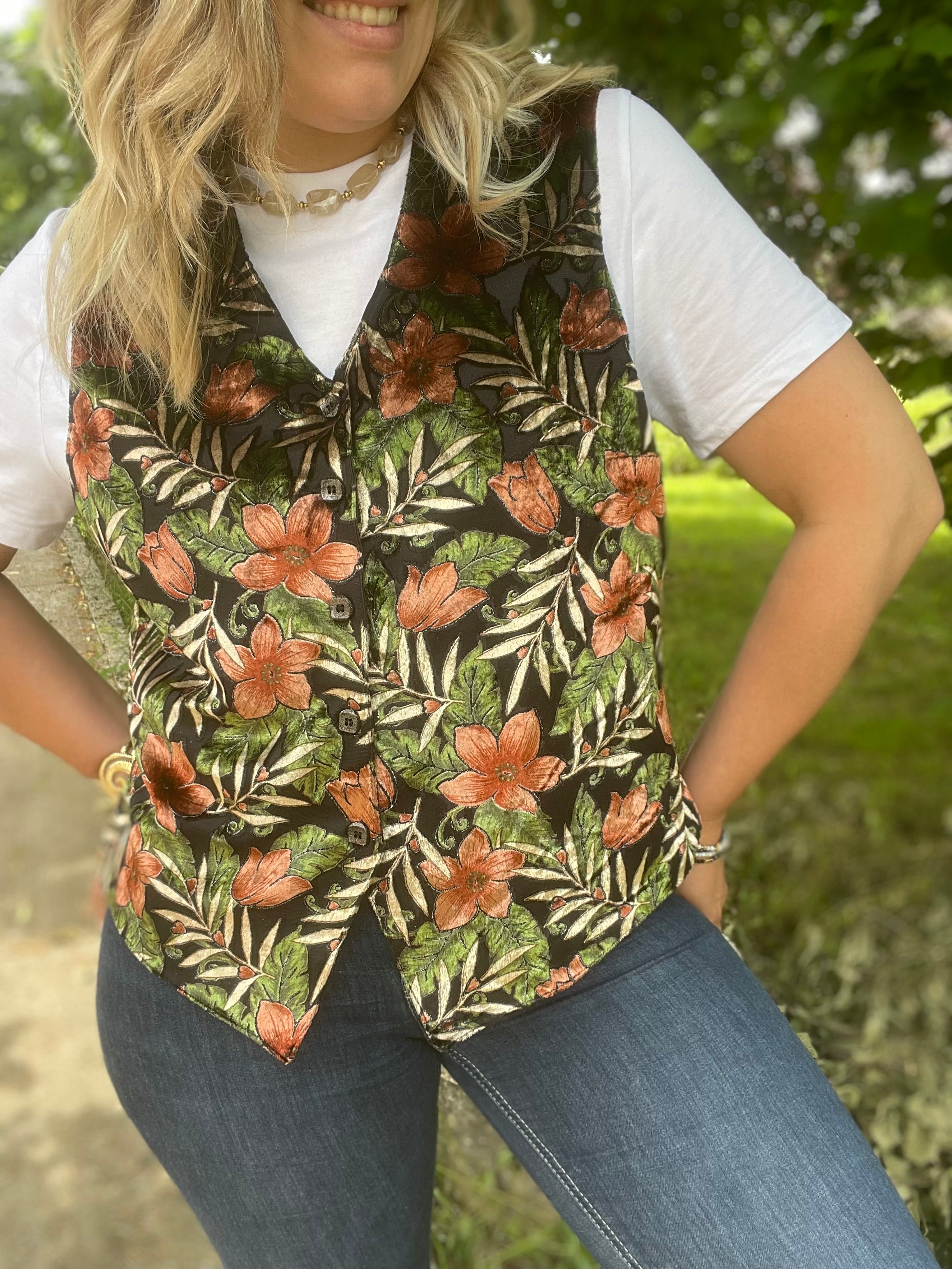 Gilet vintage fleuri 42