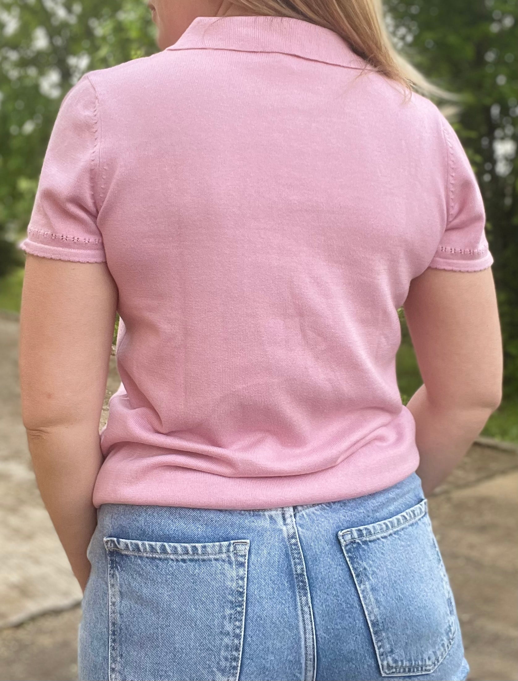 Top maille rose clair