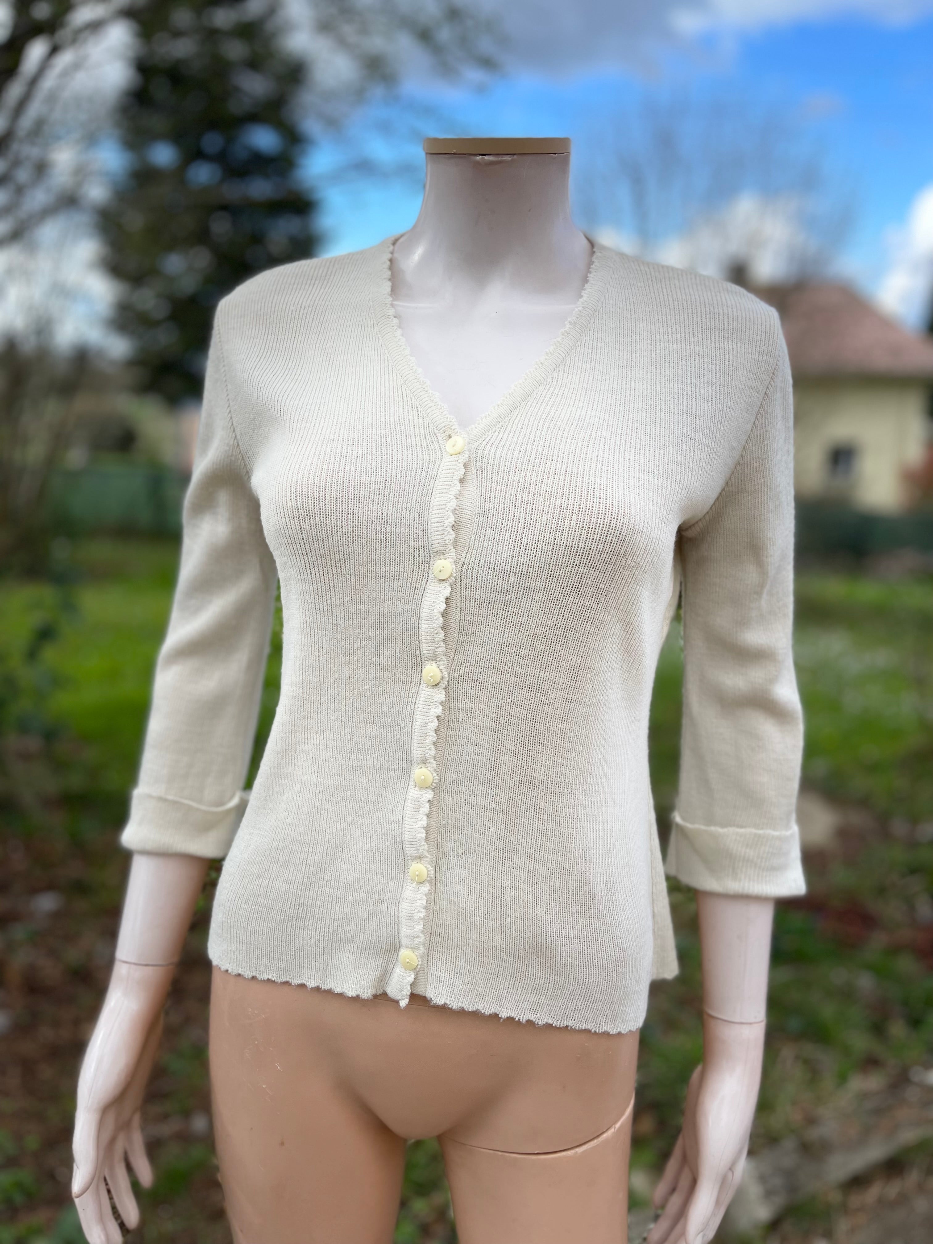 Cardigan vintage crème manches 3/4 taille 36