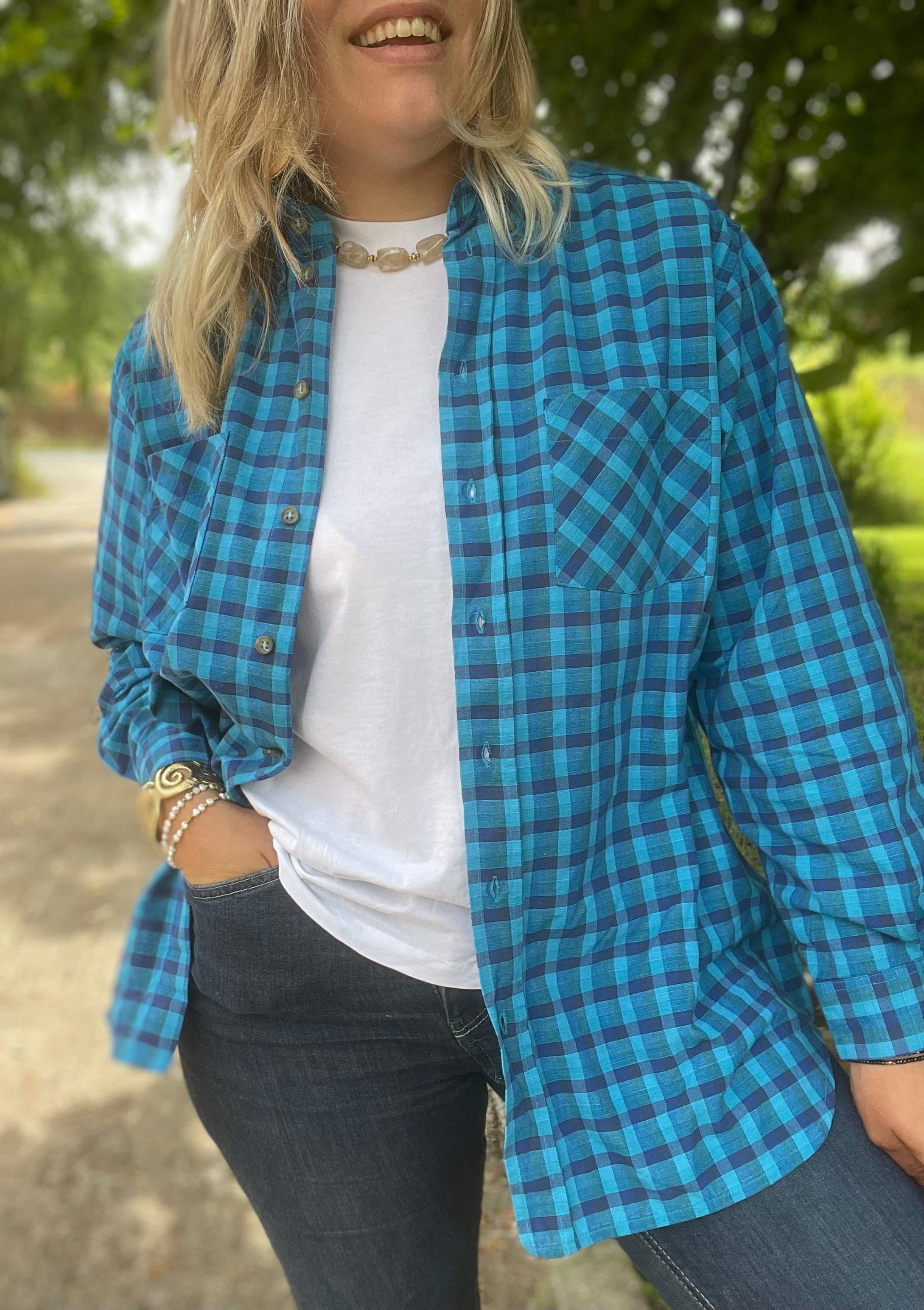 Chemise vintage bleu carreaux 40-44