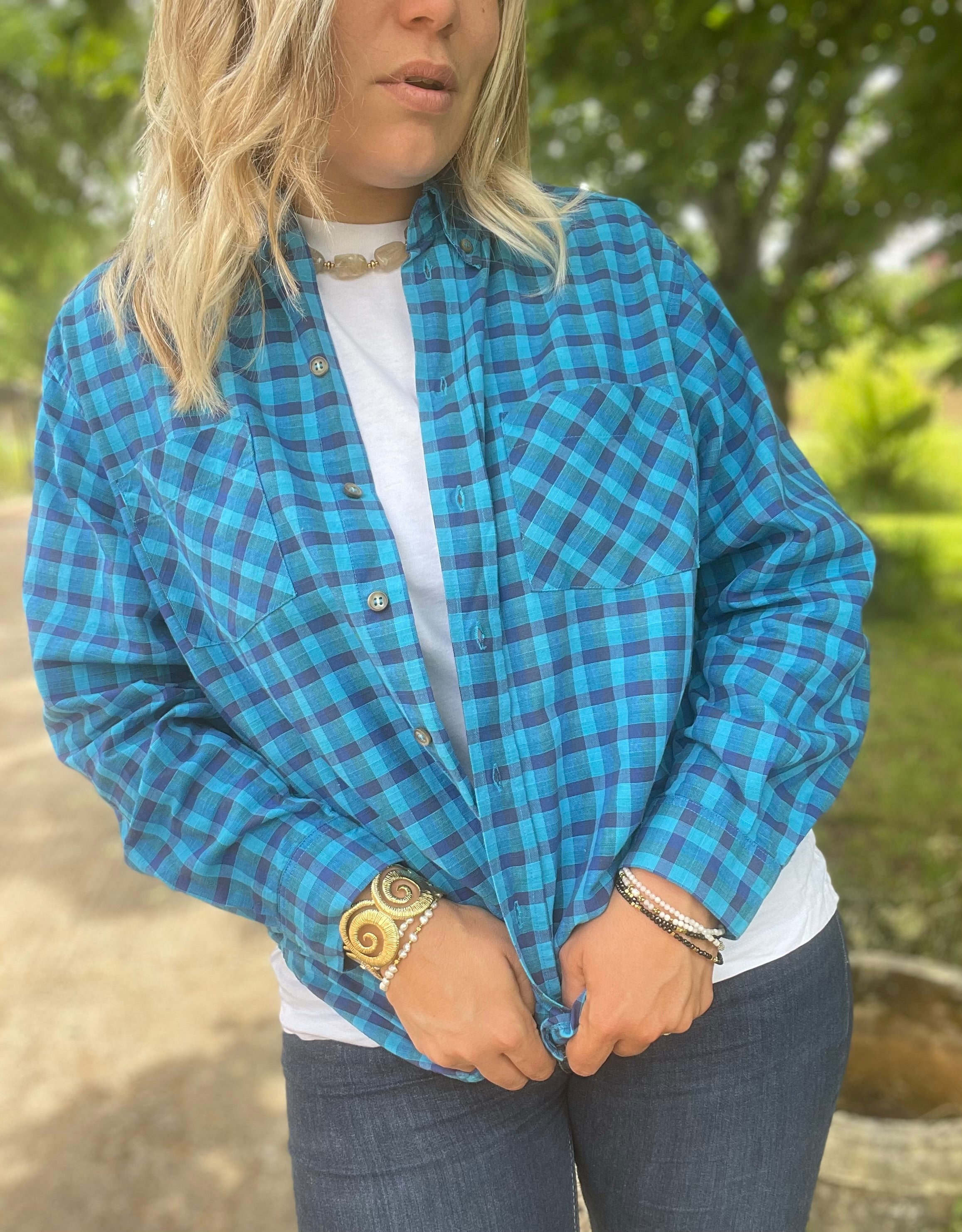 Chemise vintage bleu carreaux 40-44