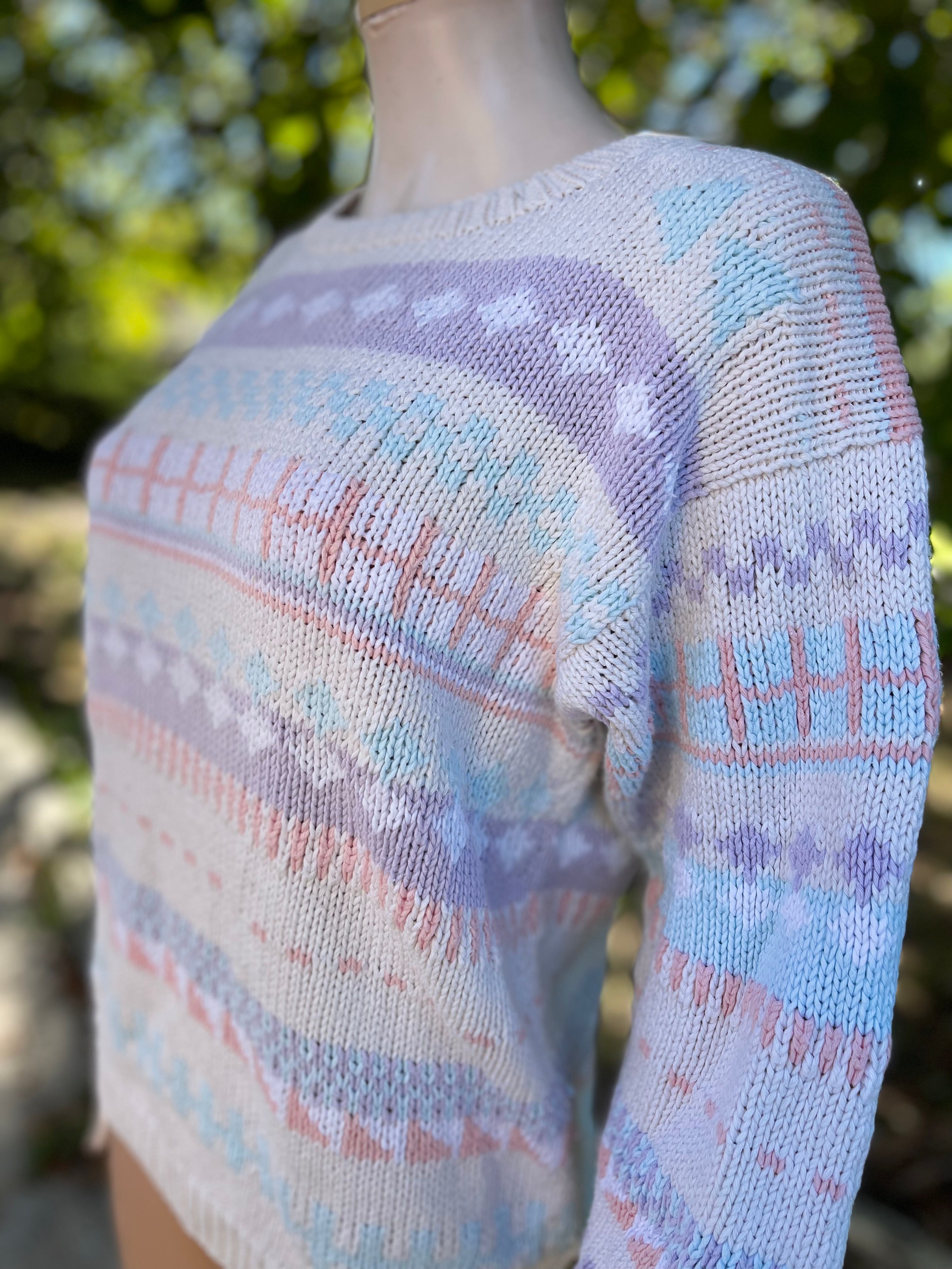 Pull vintage pastel 100% coton fait main – Taille 36/38