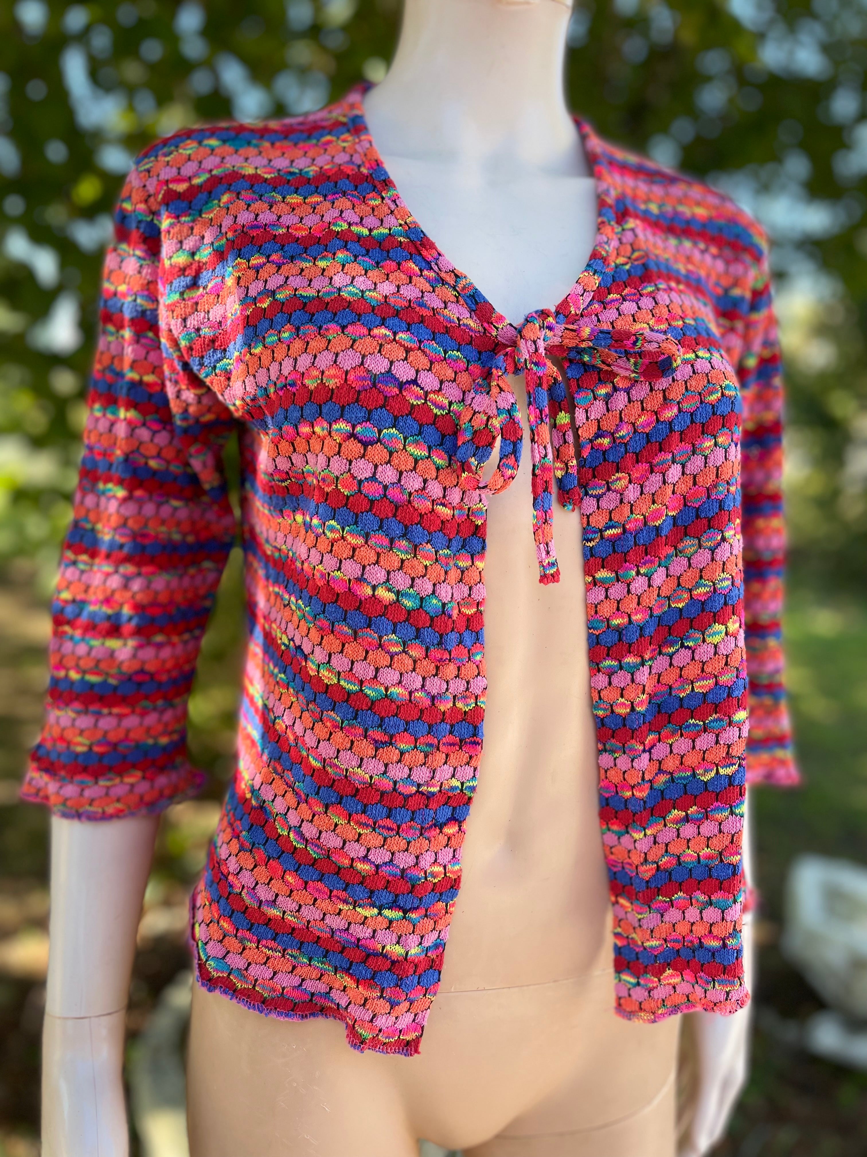 Cardigan vintage multicolore à nœud – T.36