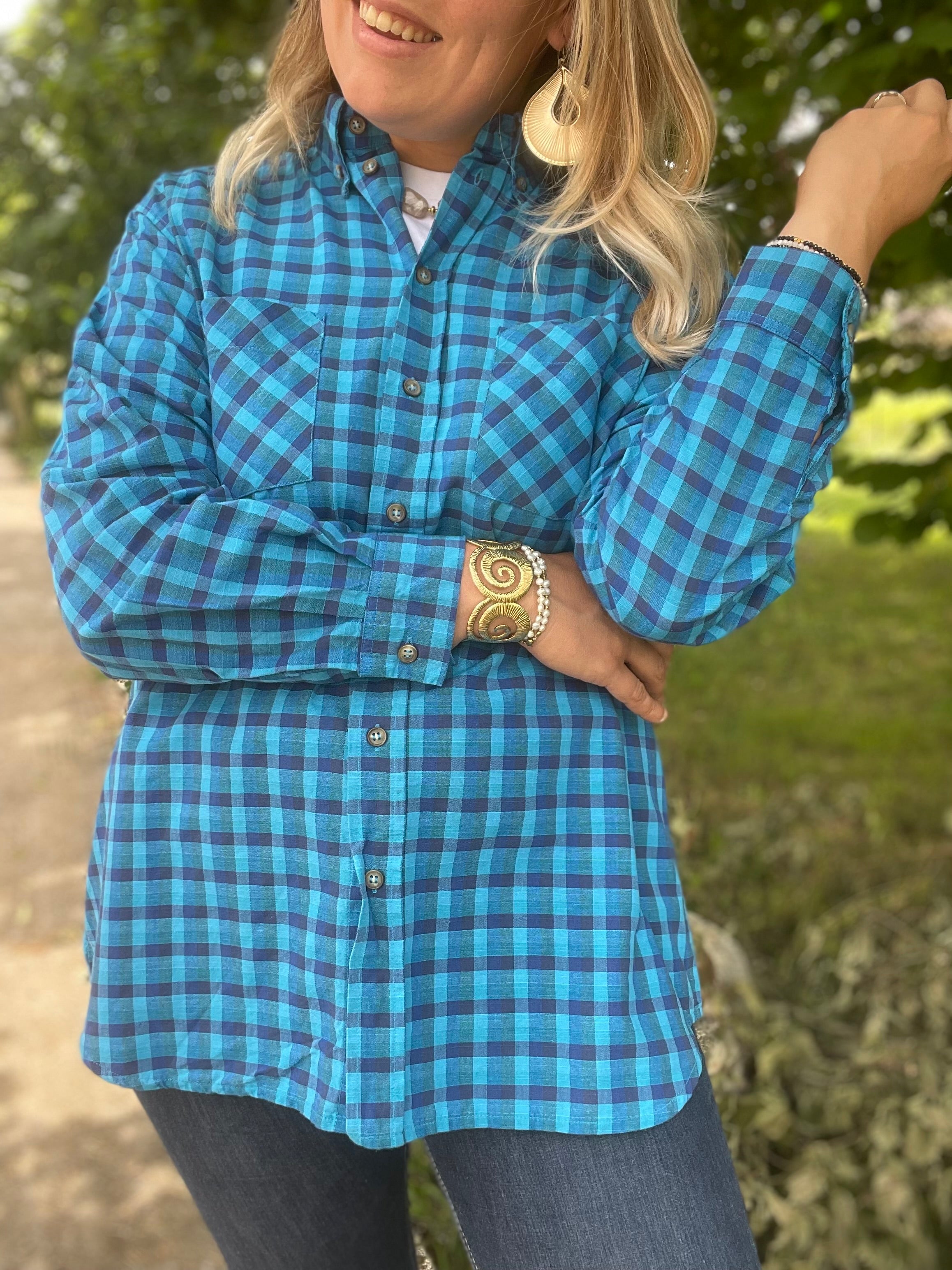 Chemise vintage bleu carreaux 40-44