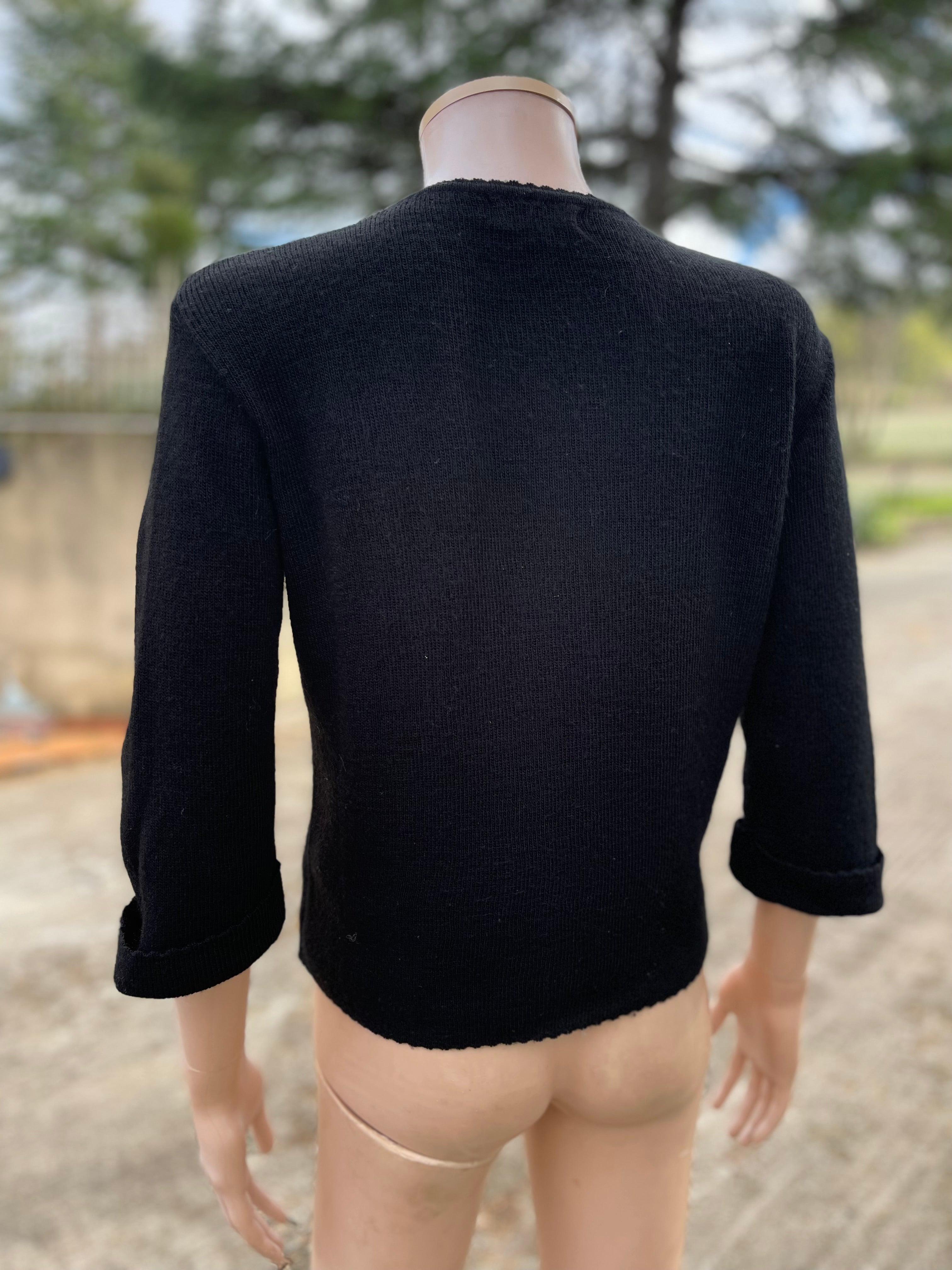 Cardigan vintage noir manches 3/4 taille 36