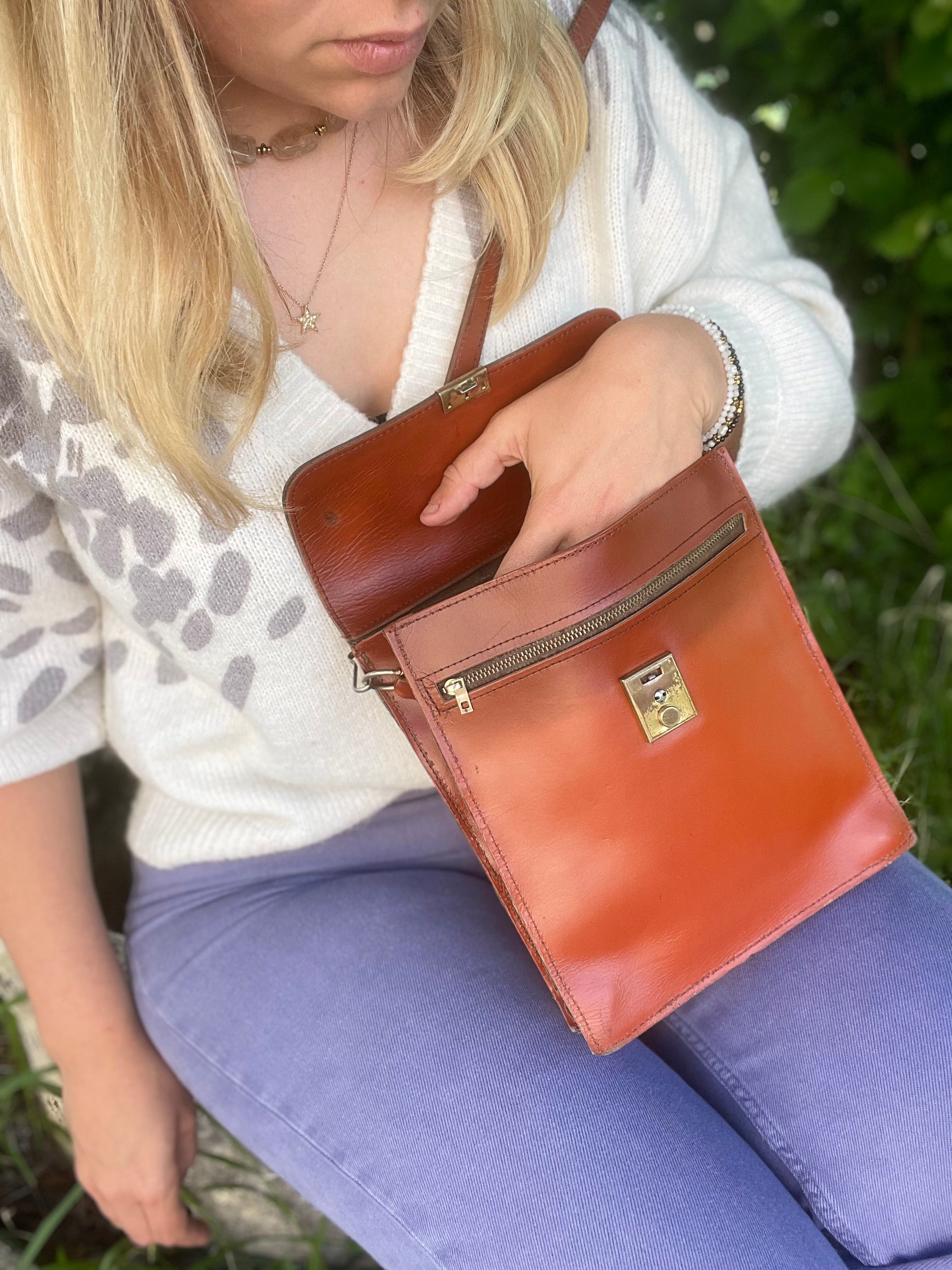 Sac en cuir caramel année 70/80