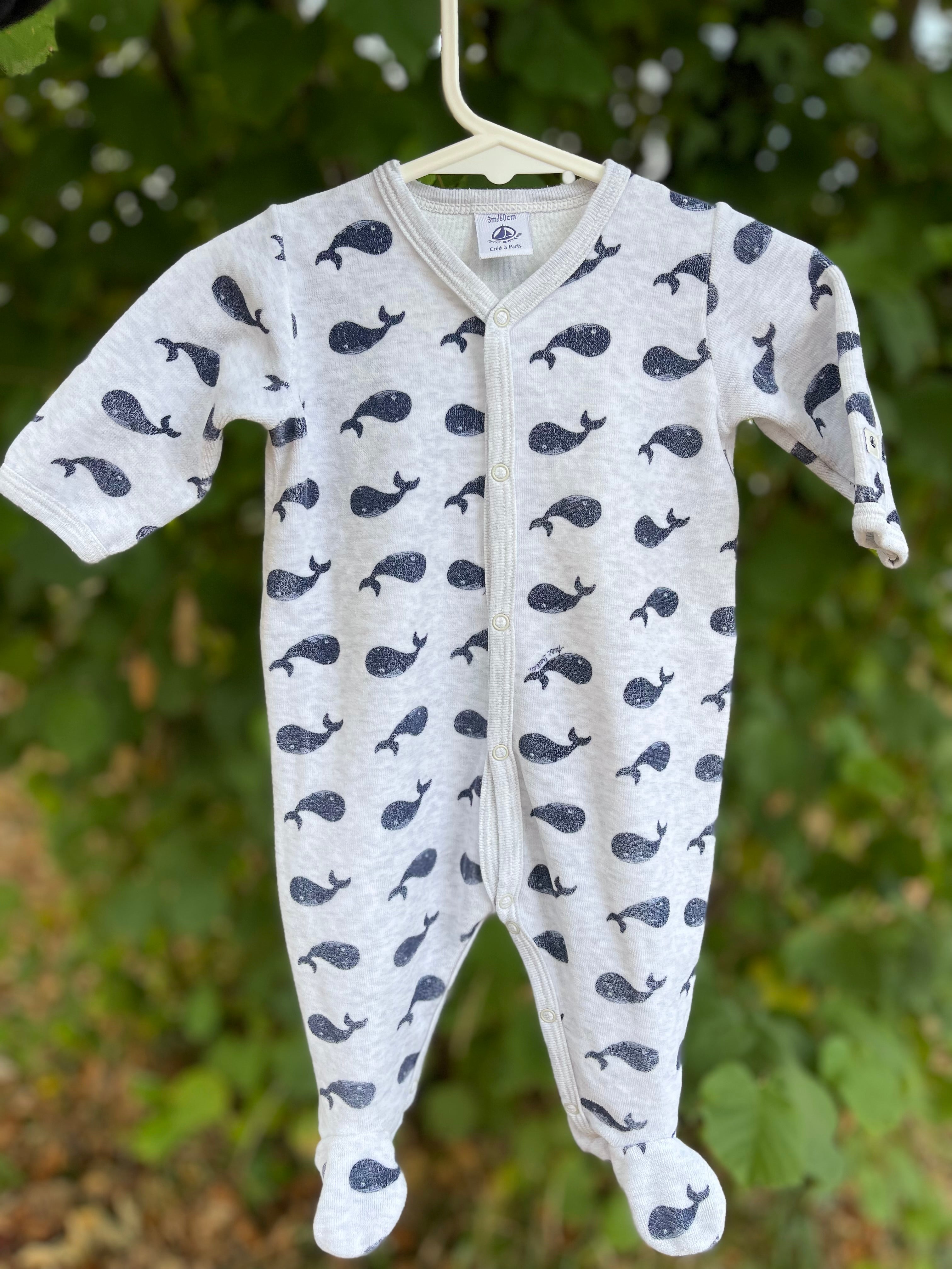 Pyjama velours gris baleine petit bateau 3 mois