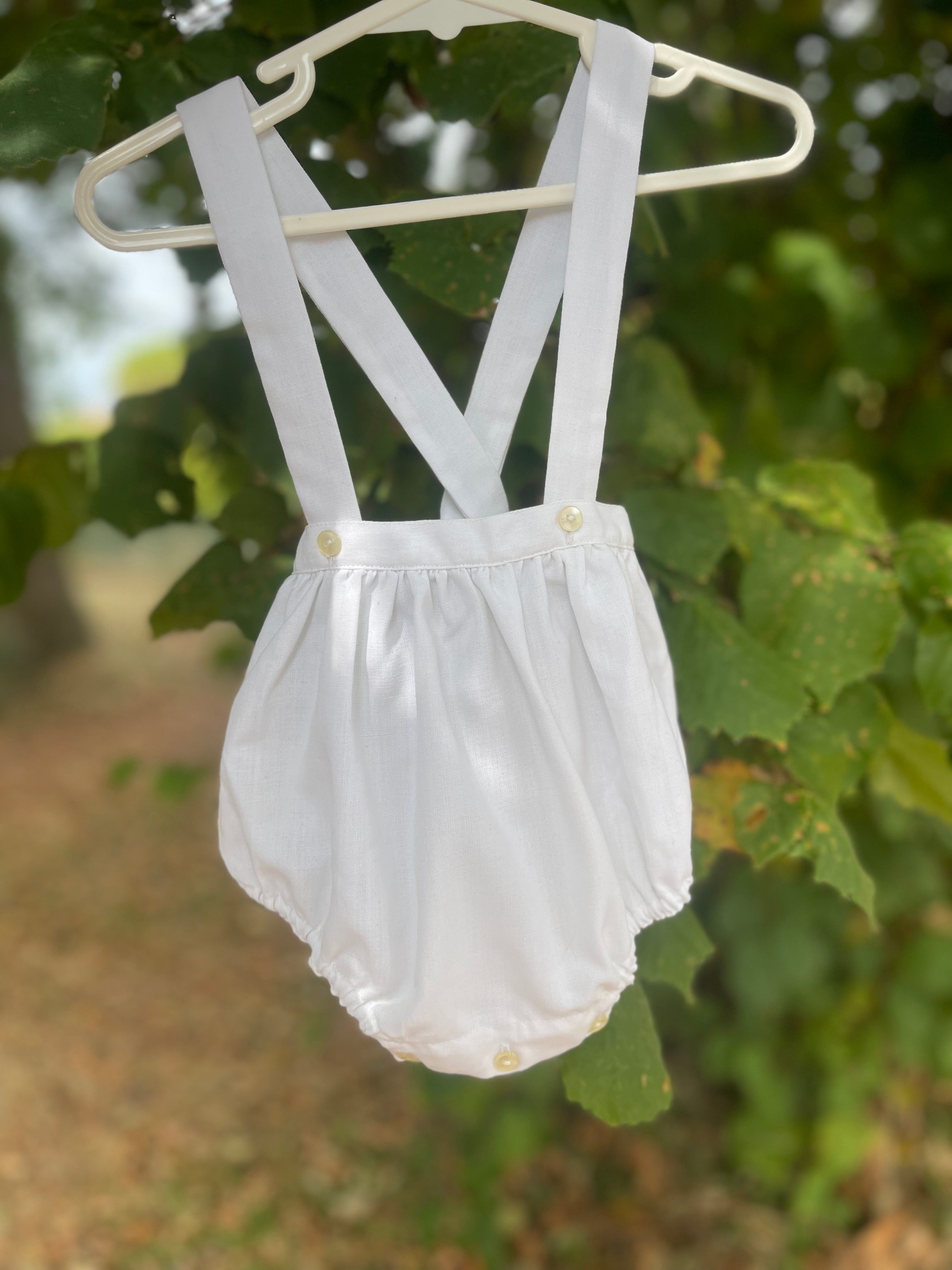 Culotte à bretelle vintage coton blanc 2 ans