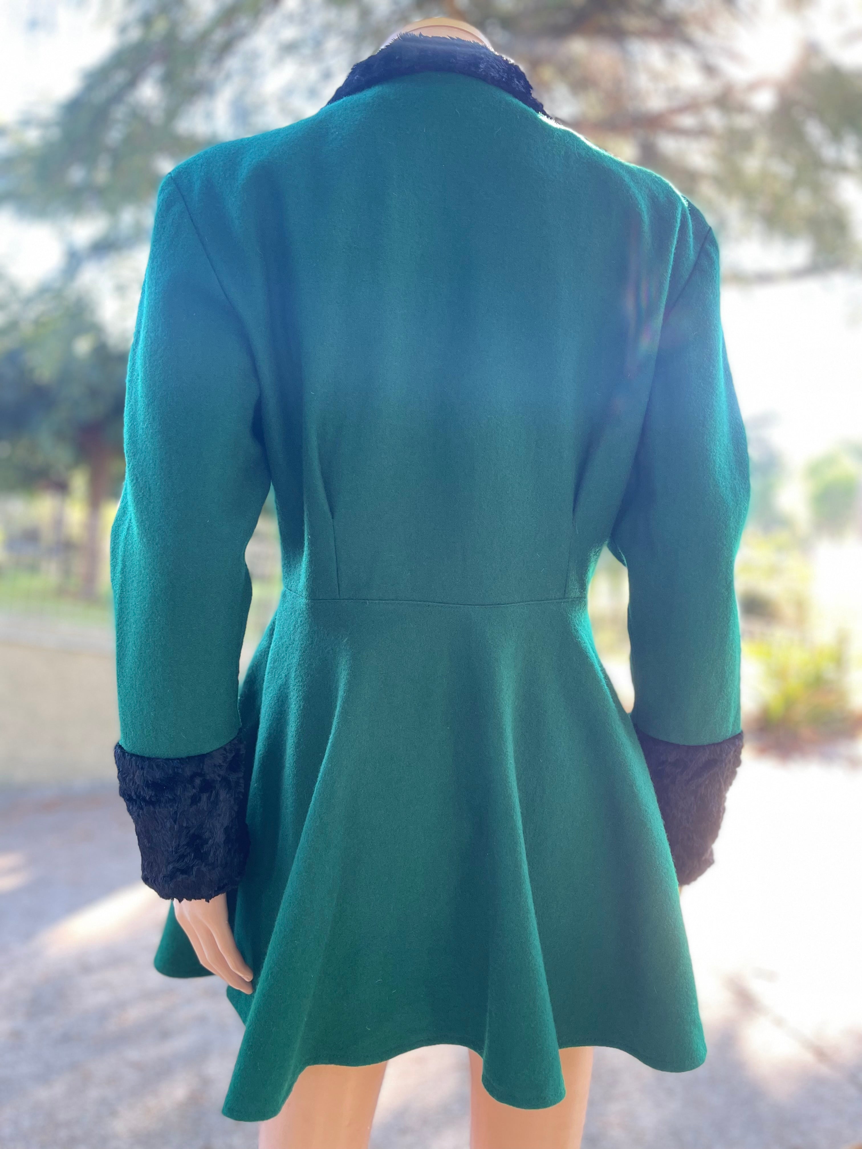 Manteau vintage vert & noir en laine – Taille 36/38