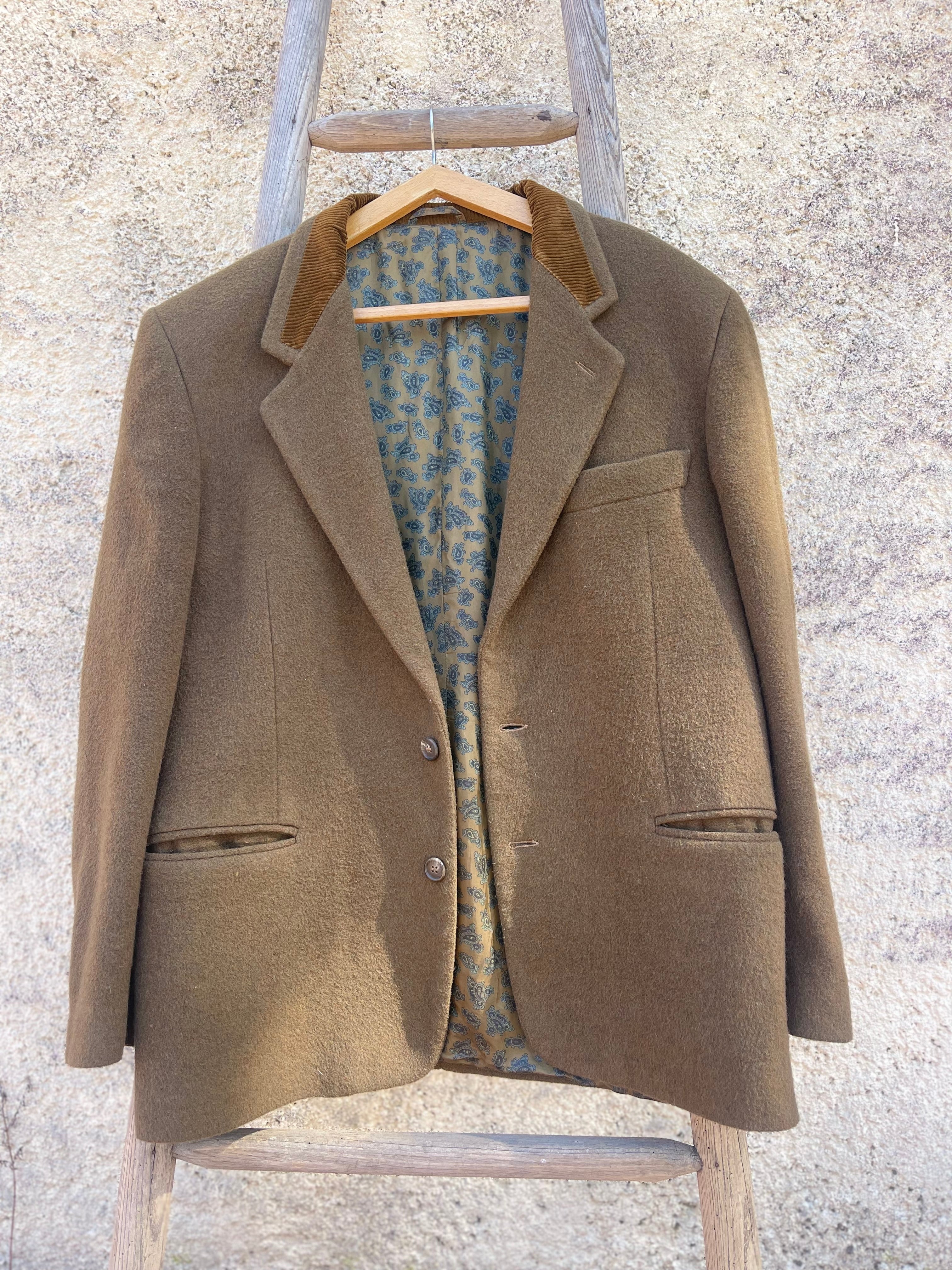 Blazer vintage homme kaki – laine & col velours