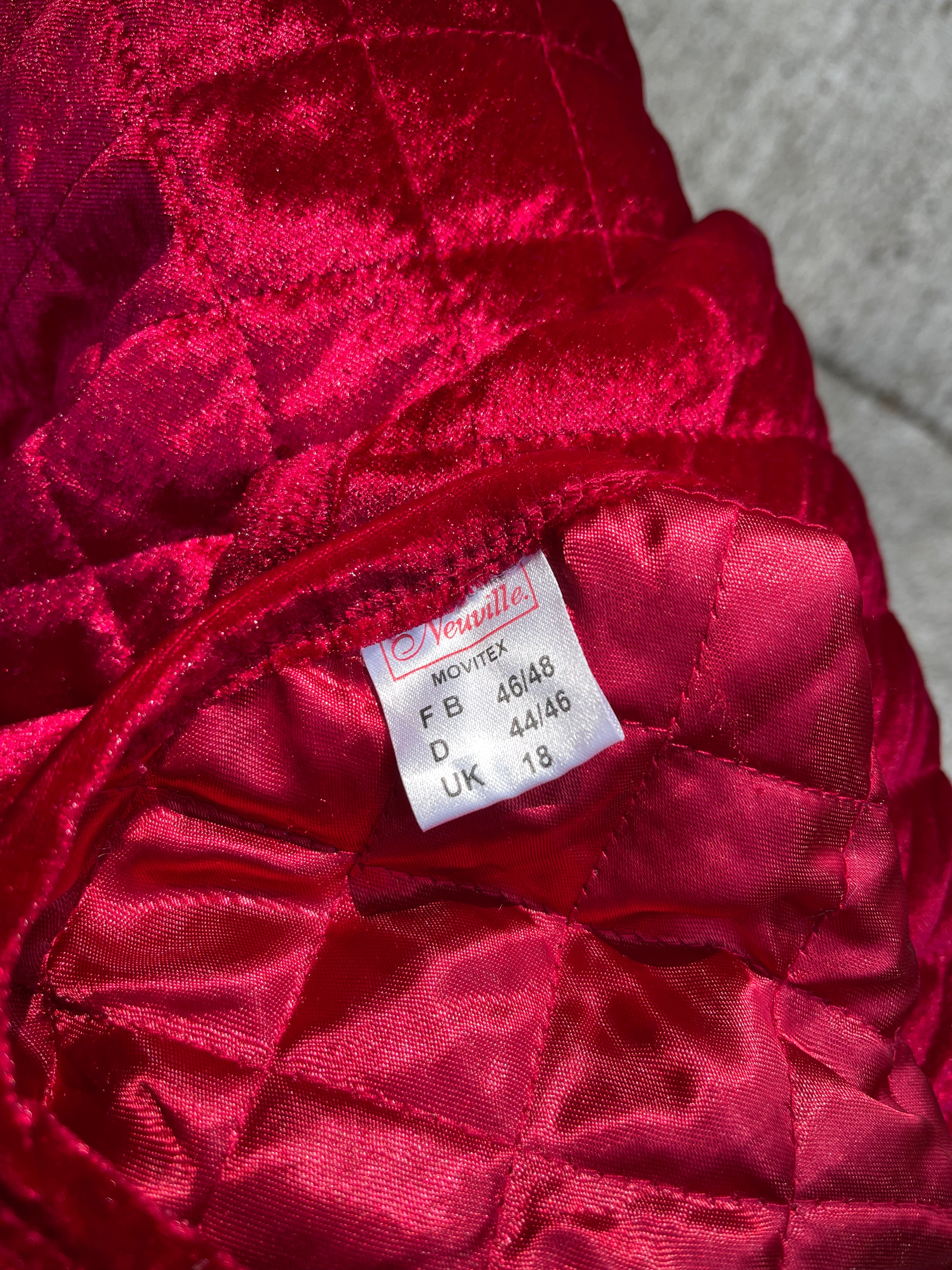 Gilet vintage matelassé en velours bordeaux 46