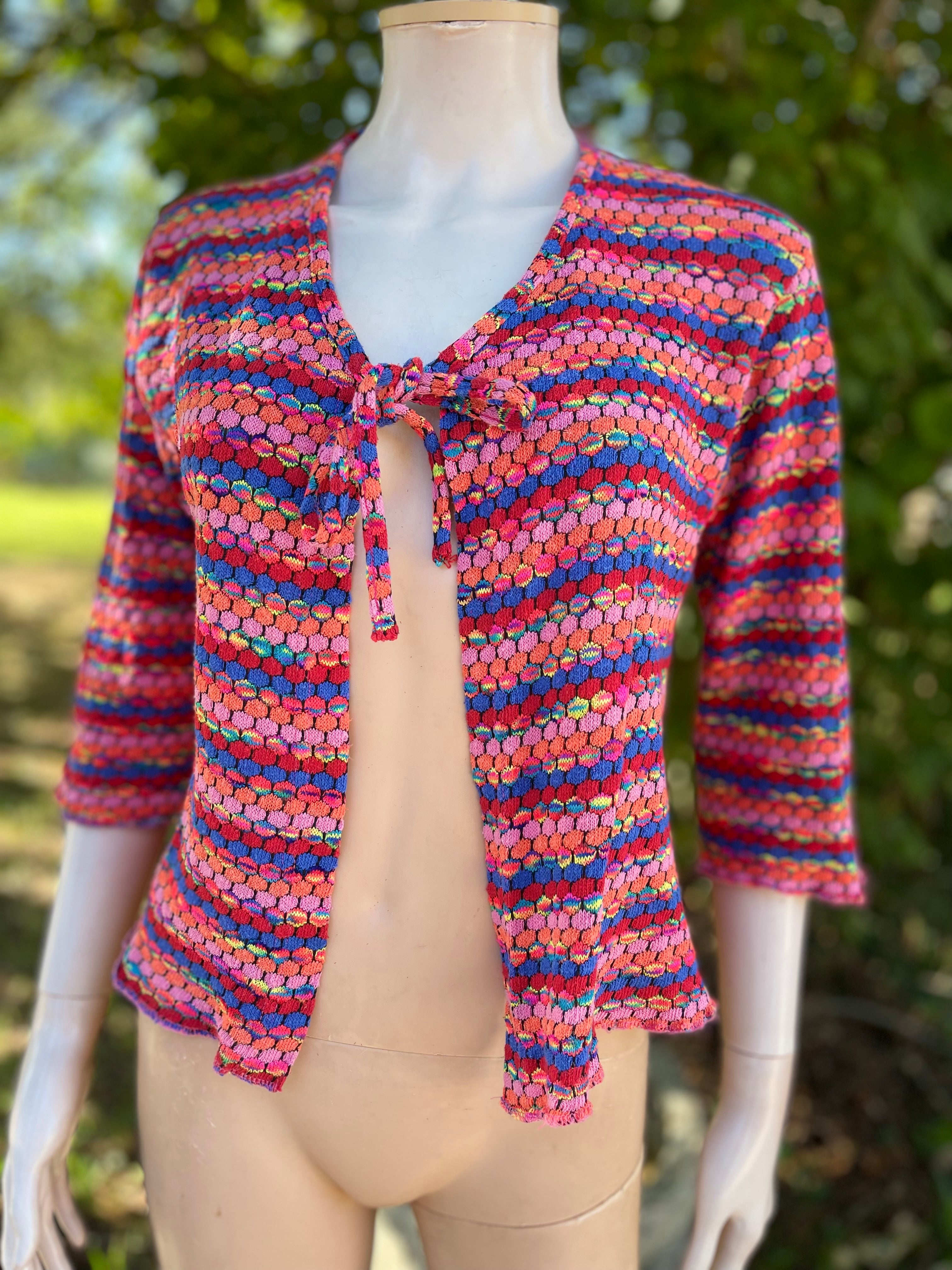 Cardigan vintage multicolore à nœud – T.36