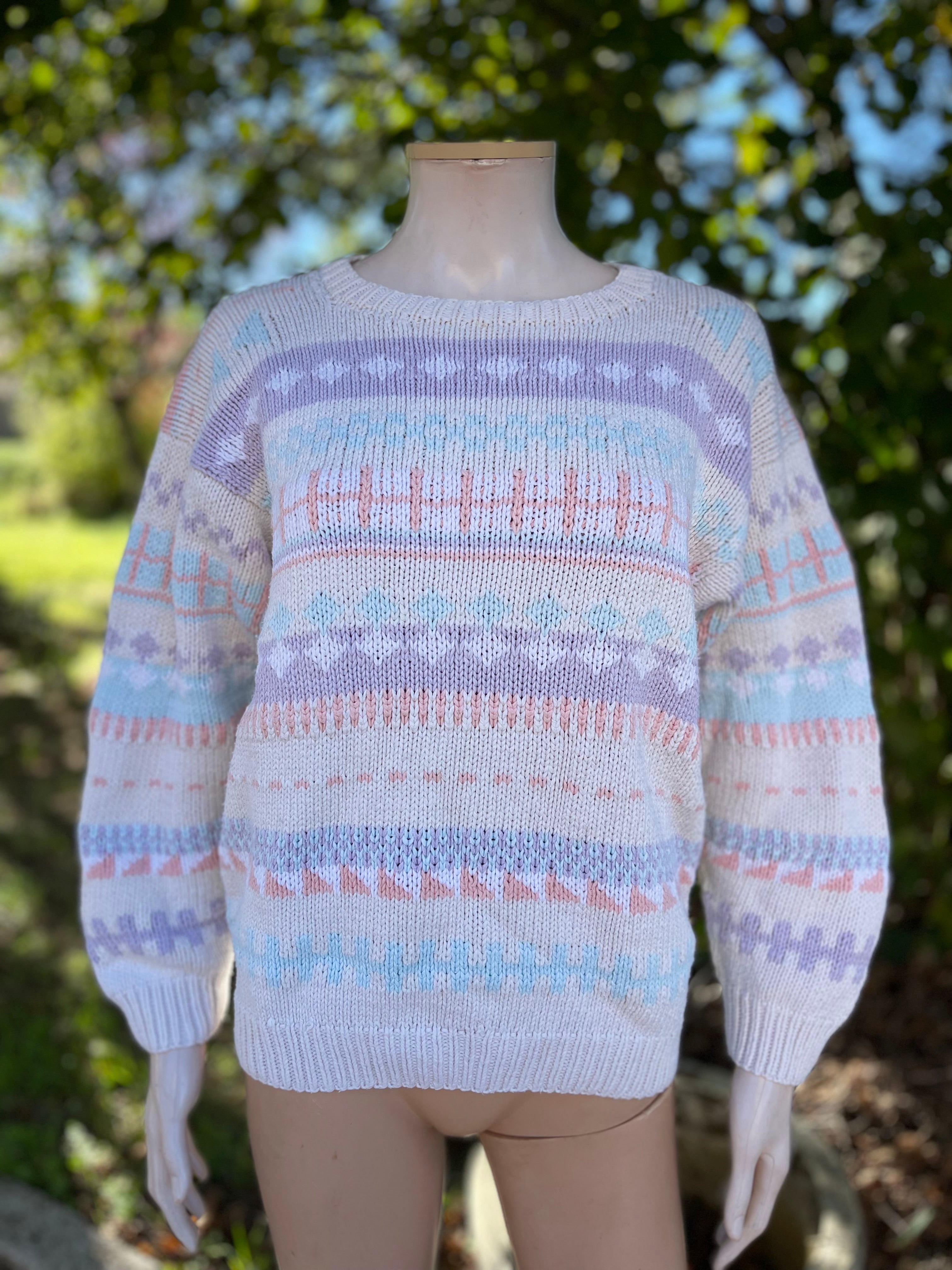 Pull vintage pastel 100% coton fait main – Taille 36/38