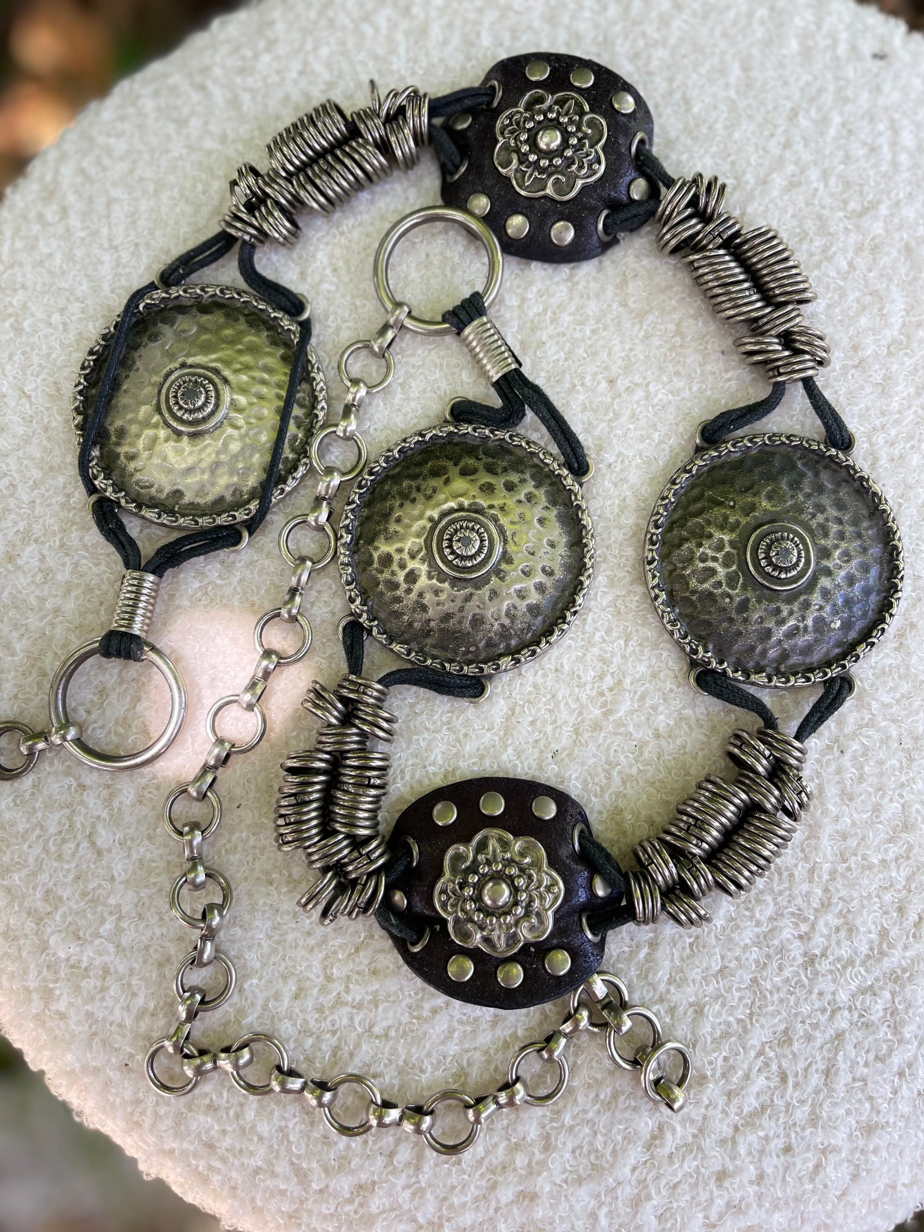 Ceinture cuir métal martelé