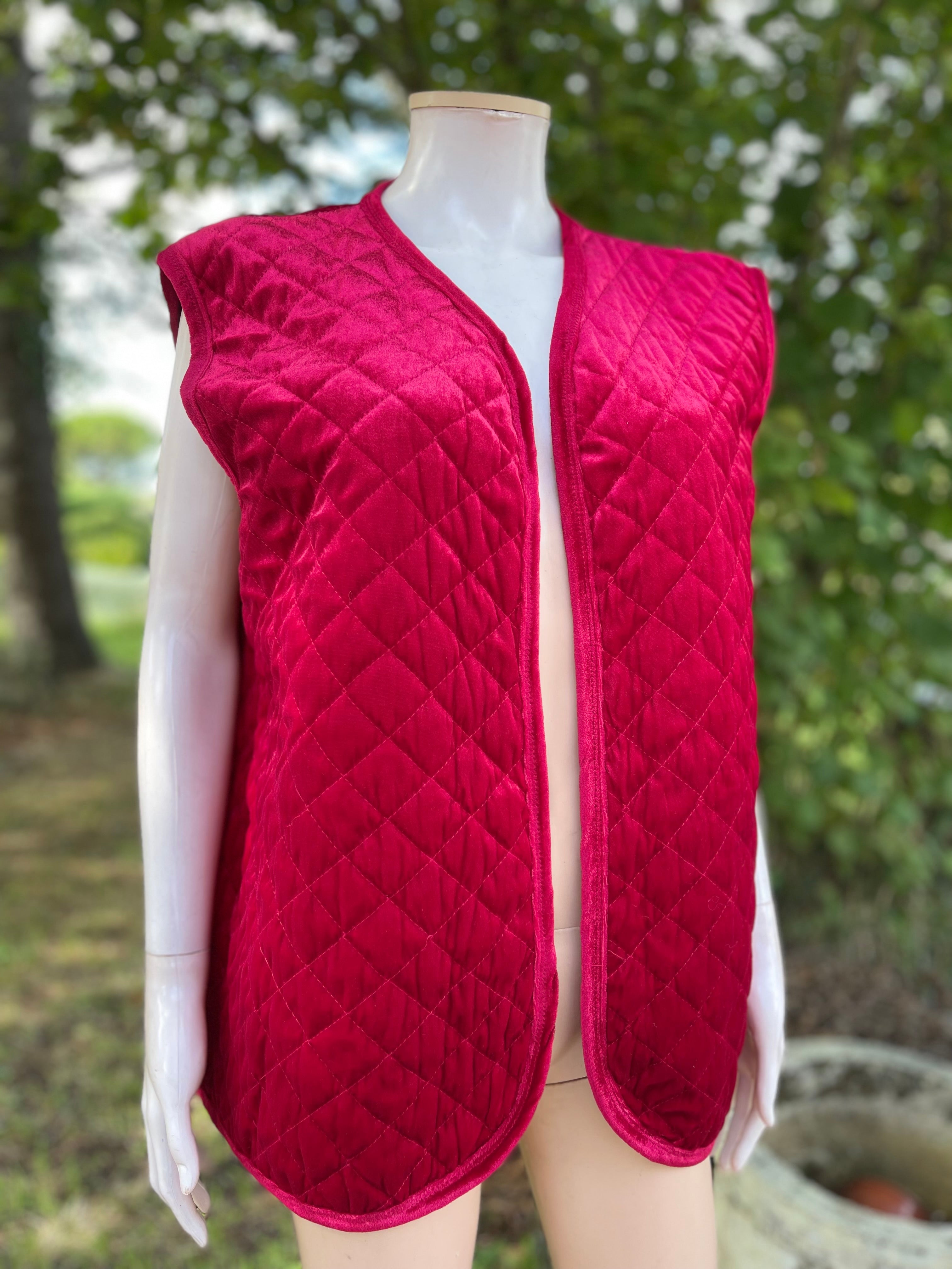 Gilet vintage matelassé en velours bordeaux 46