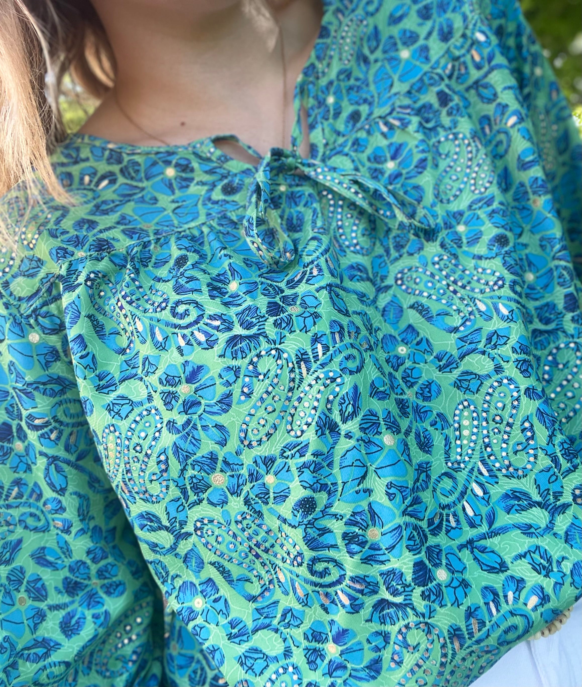 Blouse bohème vert turquoise
