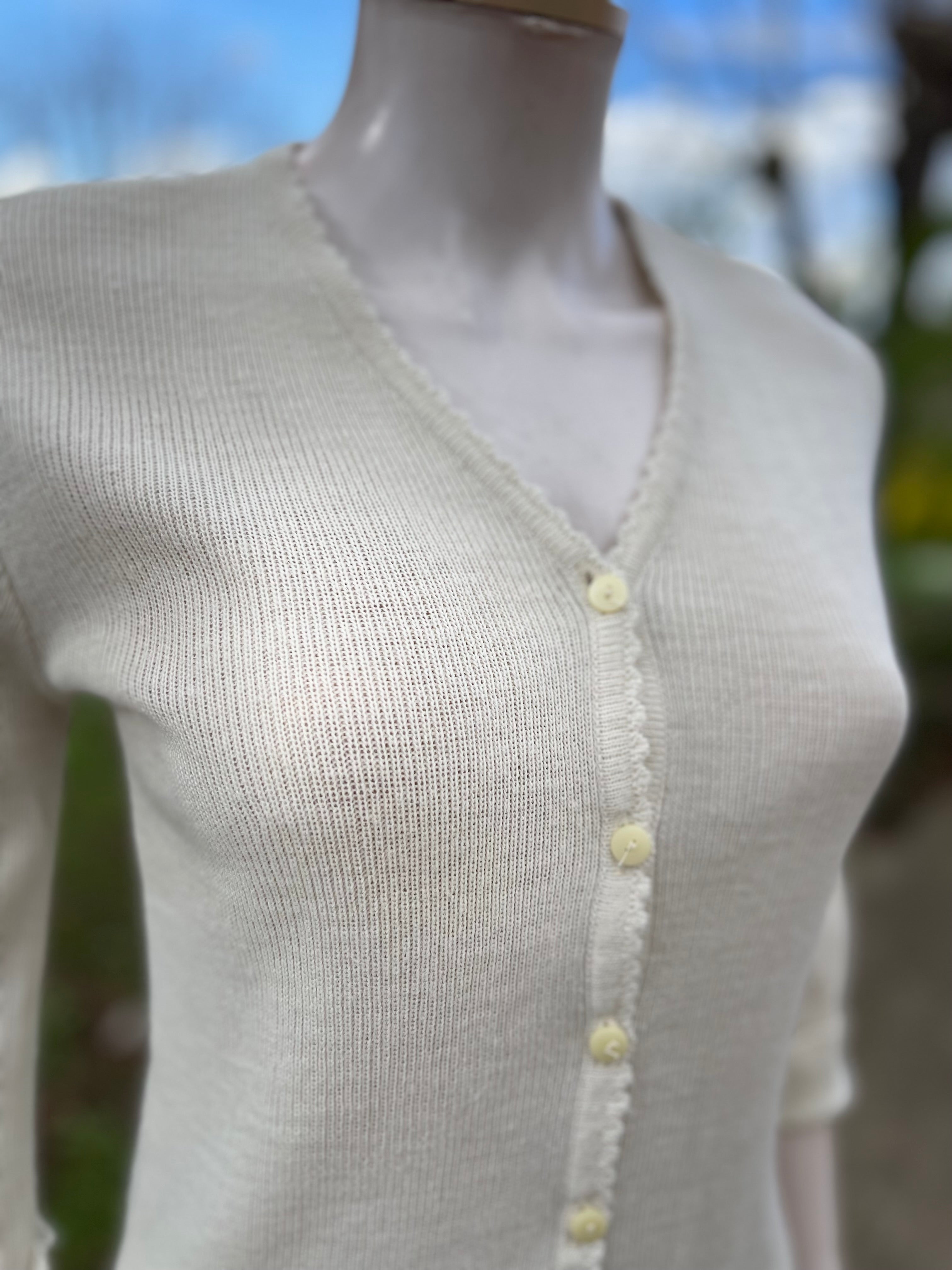 Cardigan vintage crème manches 3/4 taille 36