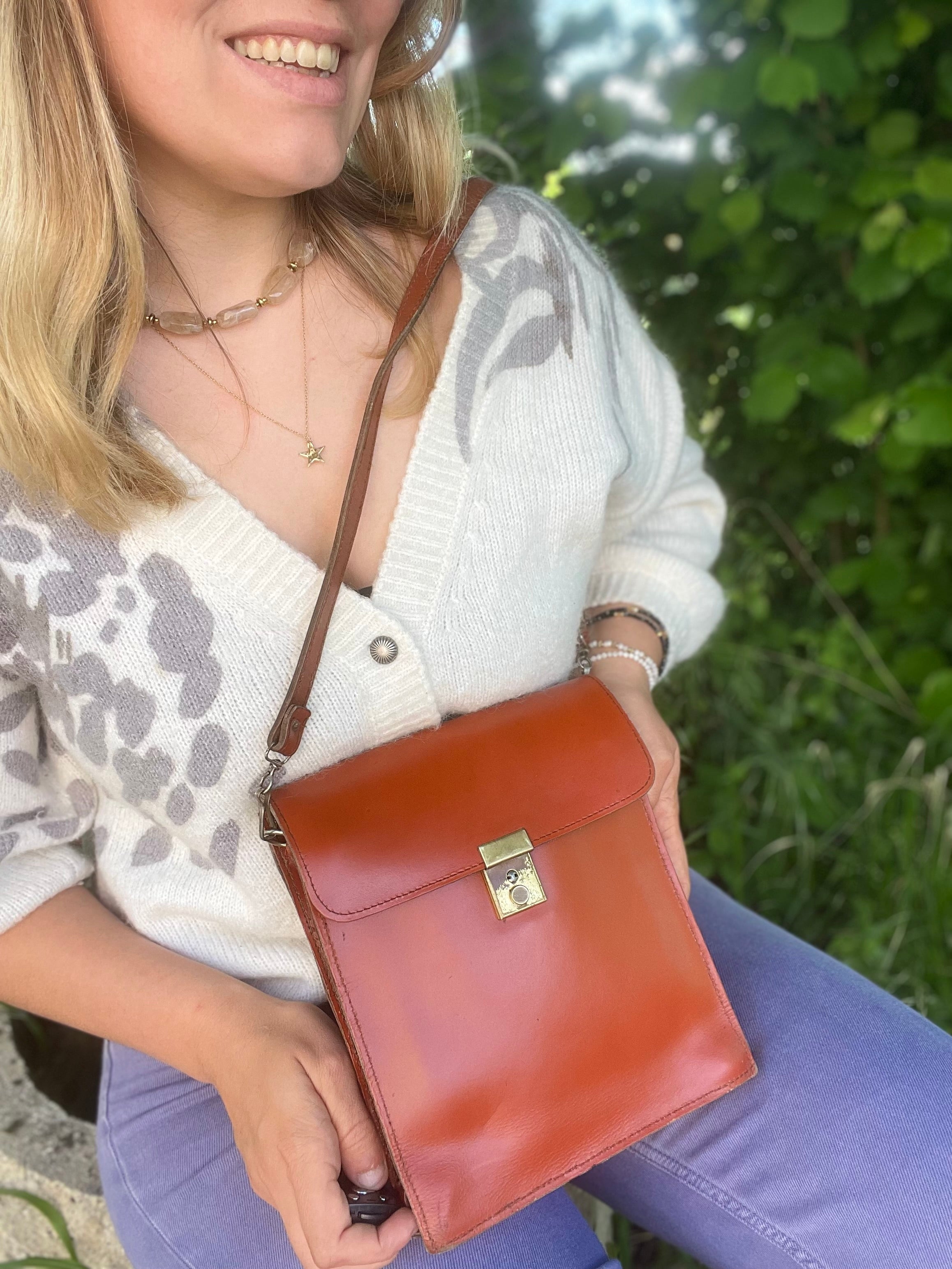 Sac en cuir caramel année 70/80