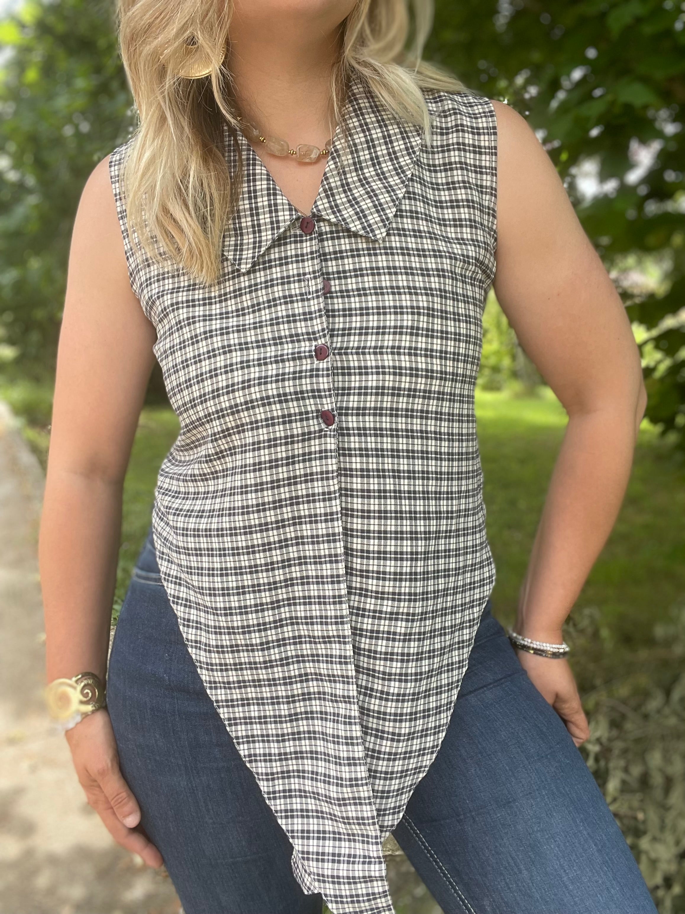Top noué vintage à carreaux 38