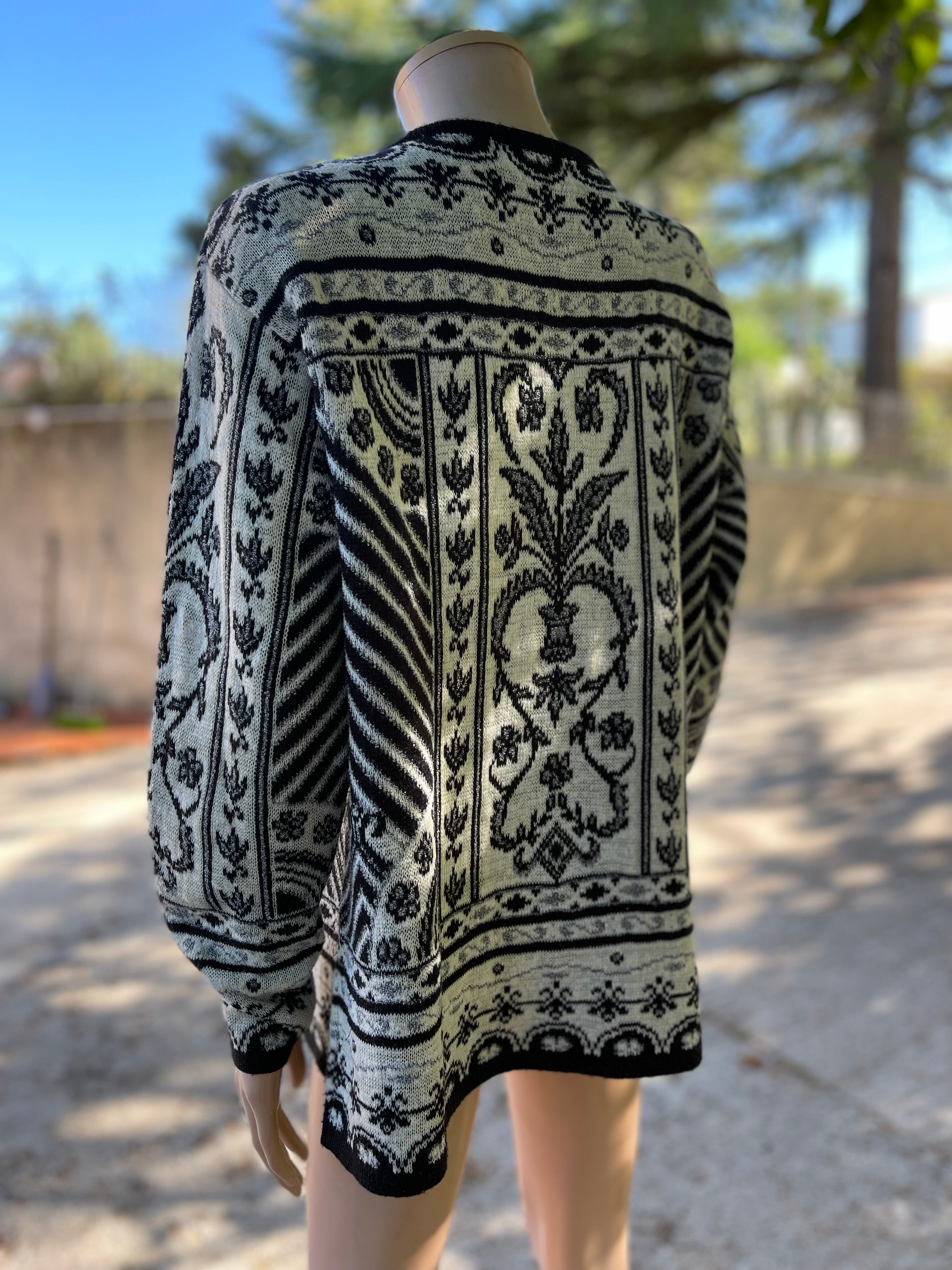 Pull vintage noir & blanc à motifs baroques – Philippe le Bac – Taille 40/42