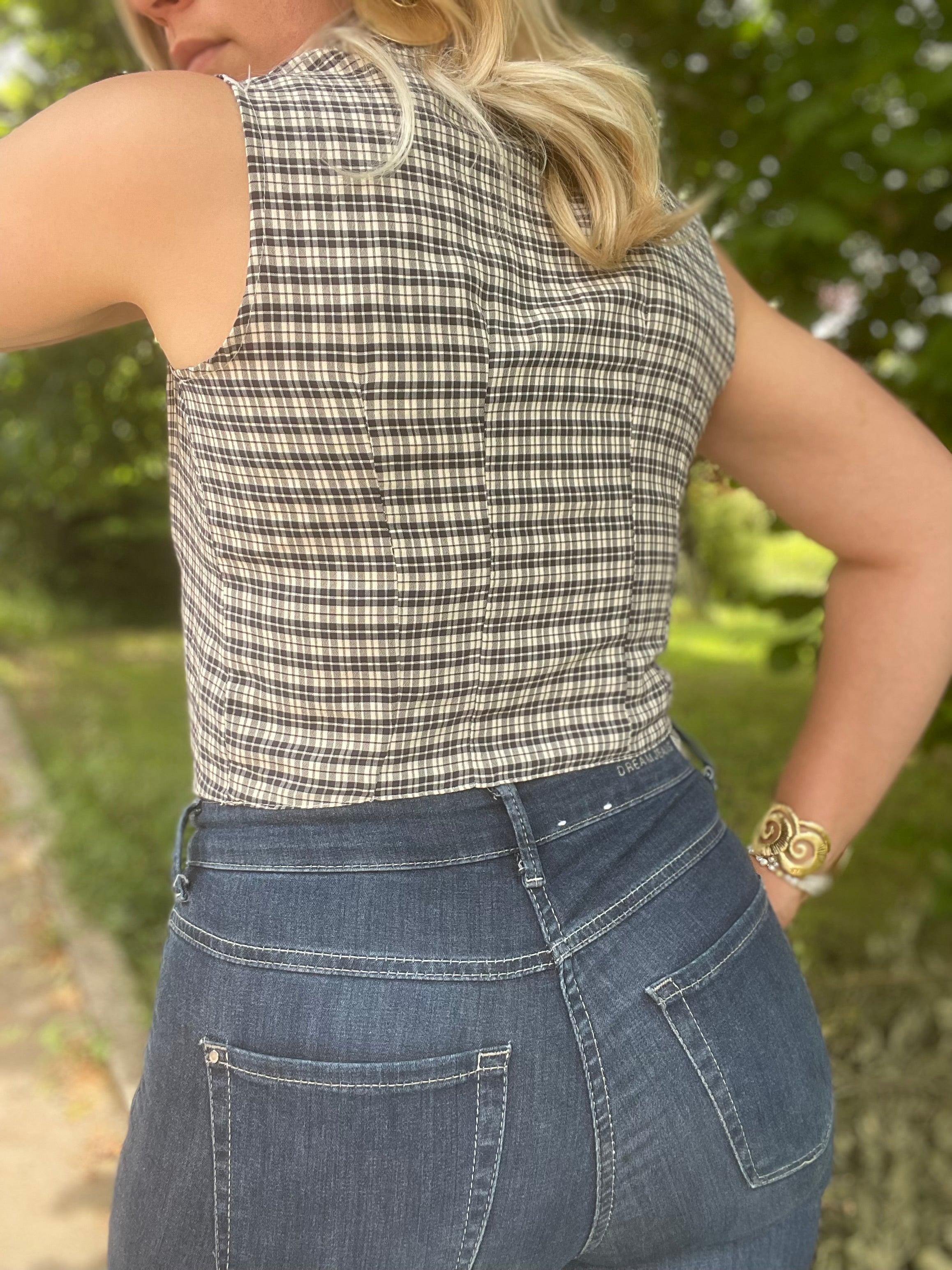 Top noué vintage à carreaux 38