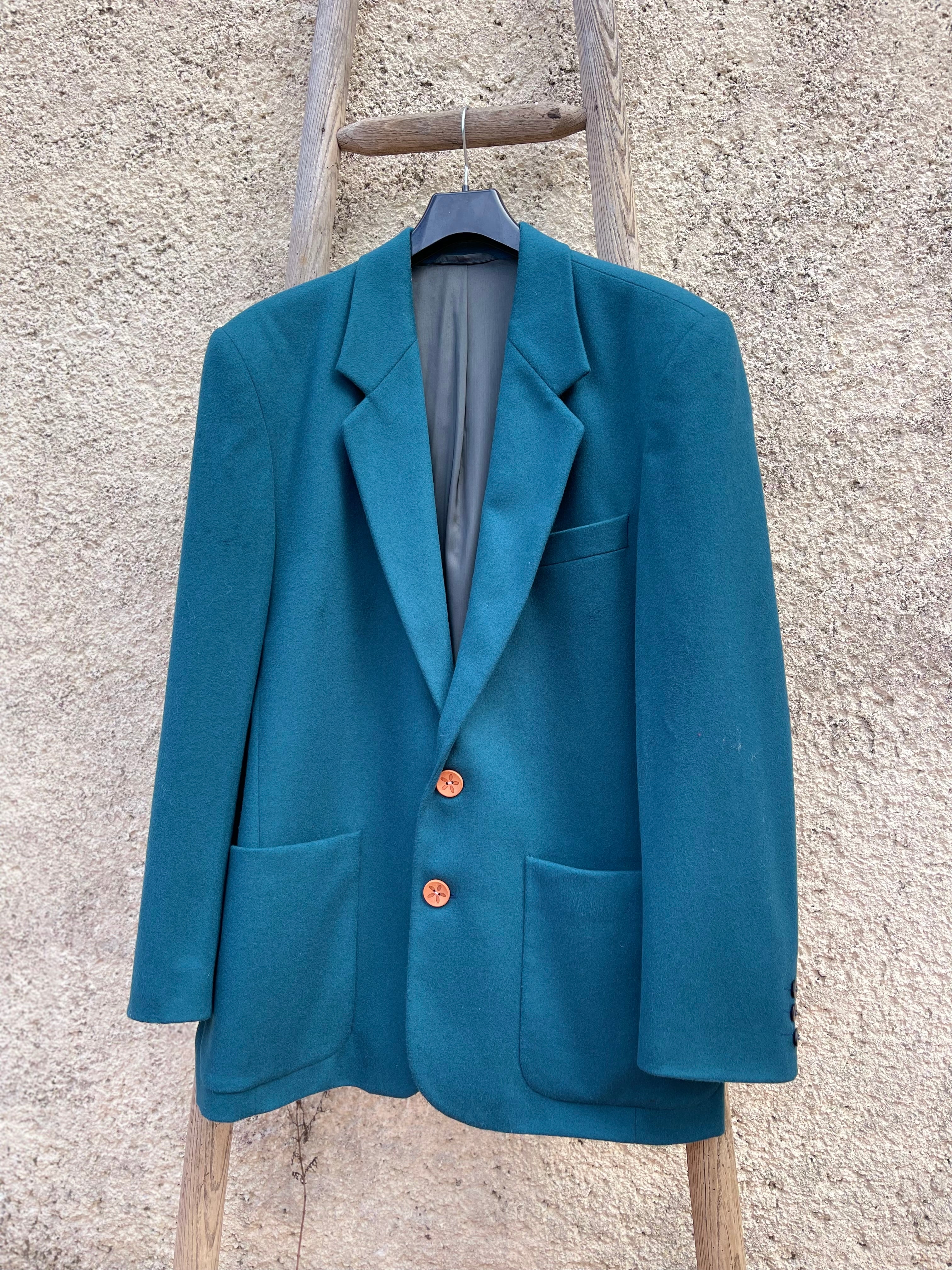Blazer vintage bleu pétrole – laine & cachemire